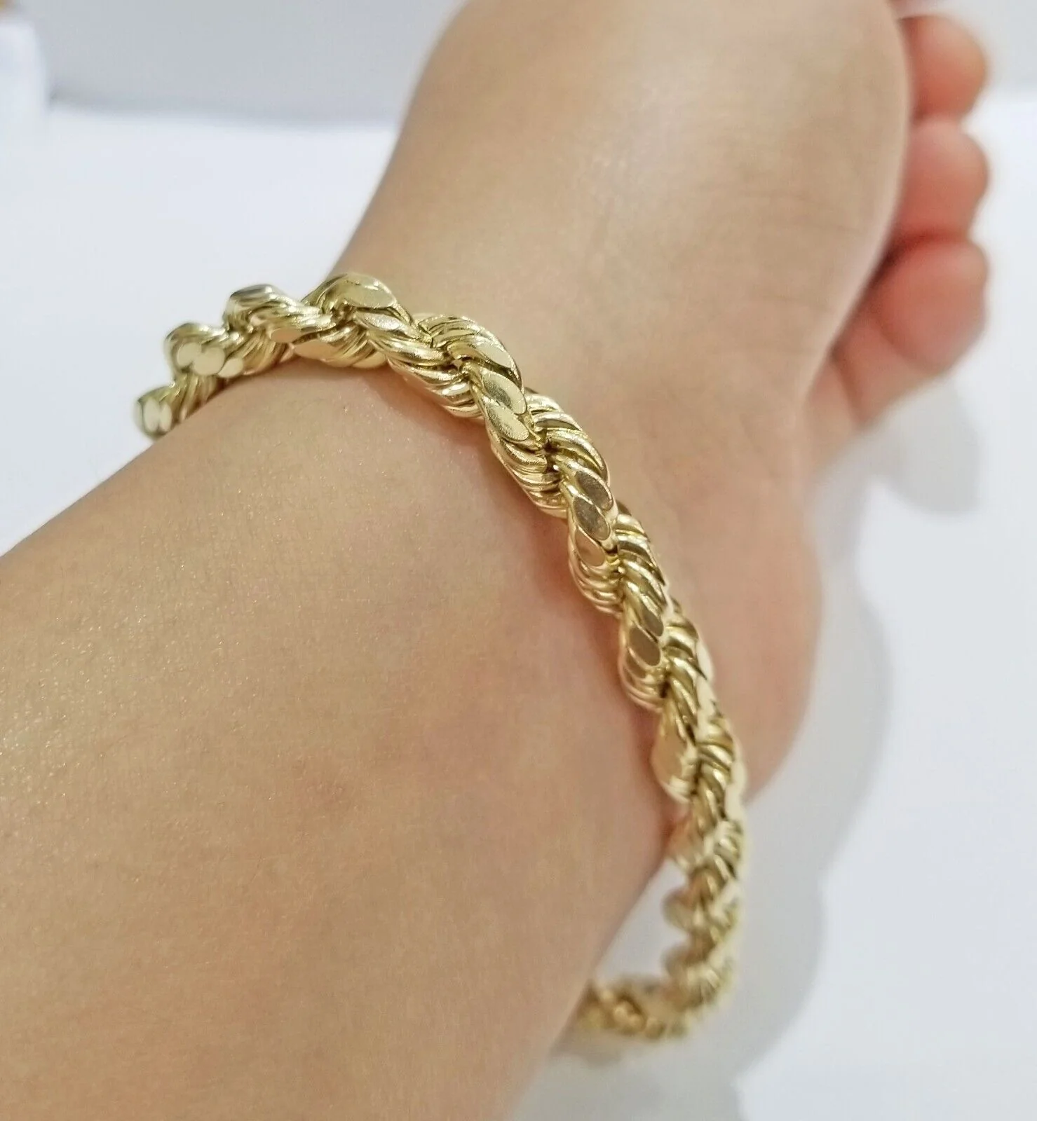 Real 10k Yellow Gold rope Bracelet 6.5mm 8" lobster lock 10kt new for men - Image 2