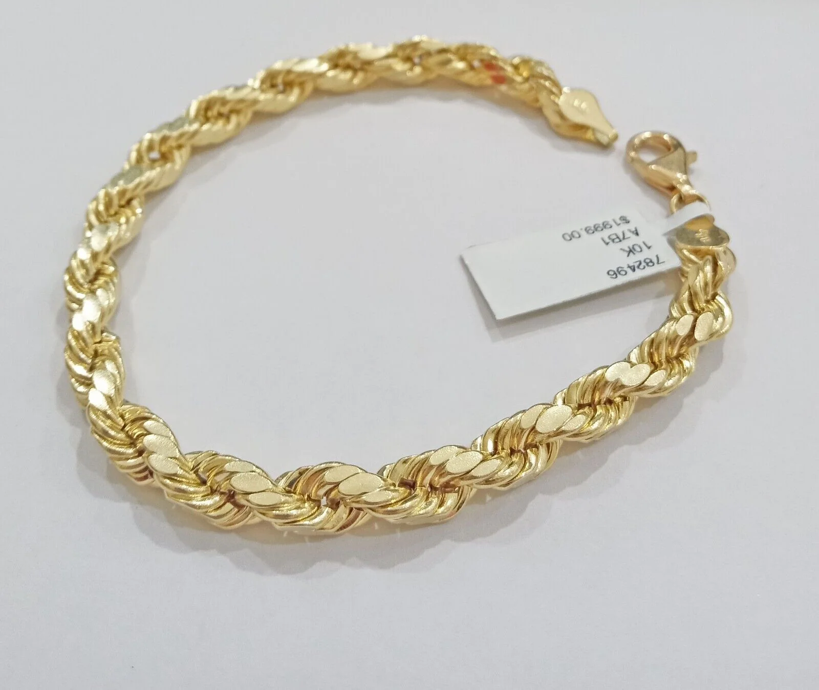 Real 10k Yellow Gold rope Bracelet 6.5mm 8" lobster lock 10kt new for men - Image 3