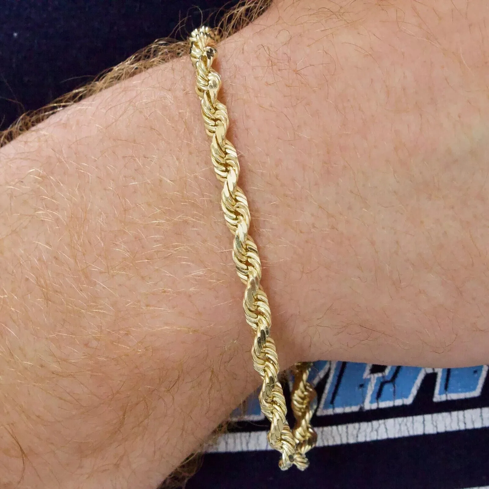 Real 10k Yellow Gold Rope Bracelet 8 Inch 5mm SOLID Diamond Cuts Men Women 10KT - Image 3