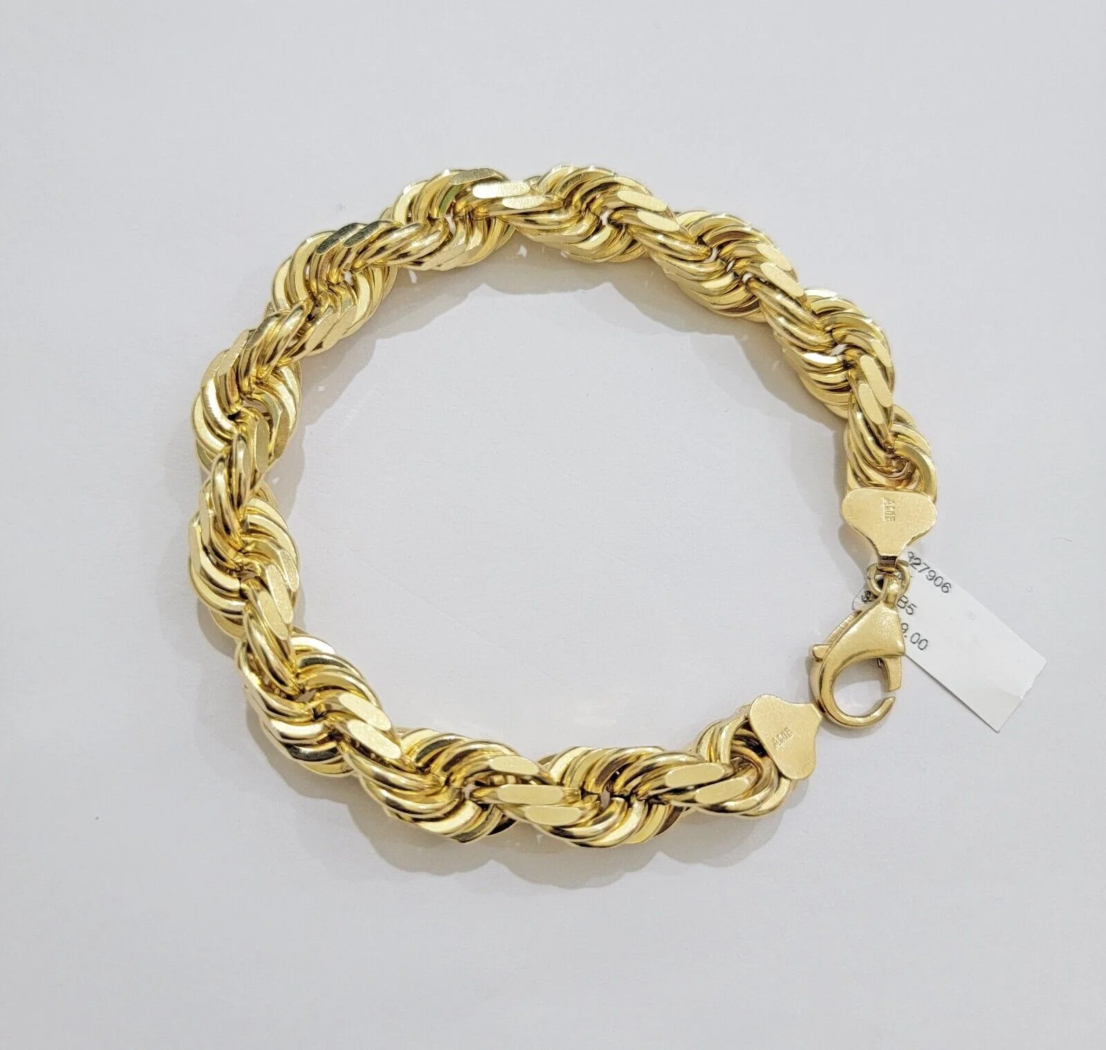 Real 10k Yellow Gold Rope Bracelet 9 Inch Solid Lobster Lock 10kt Mens HEAVY - Image 2