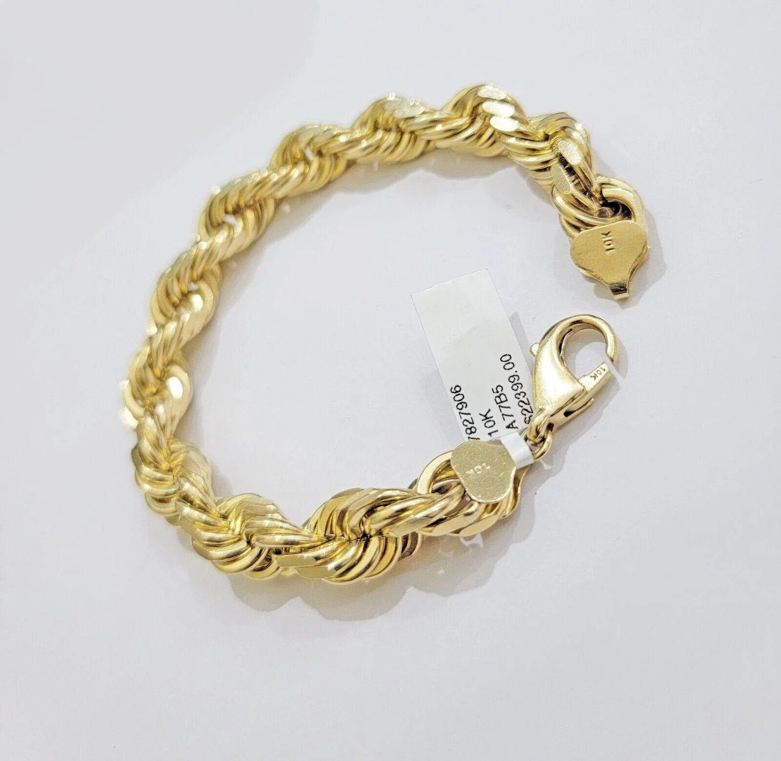 Real 10k Yellow Gold Rope Bracelet 9 Inch Solid Lobster Lock 10kt Mens HEAVY - Image 3