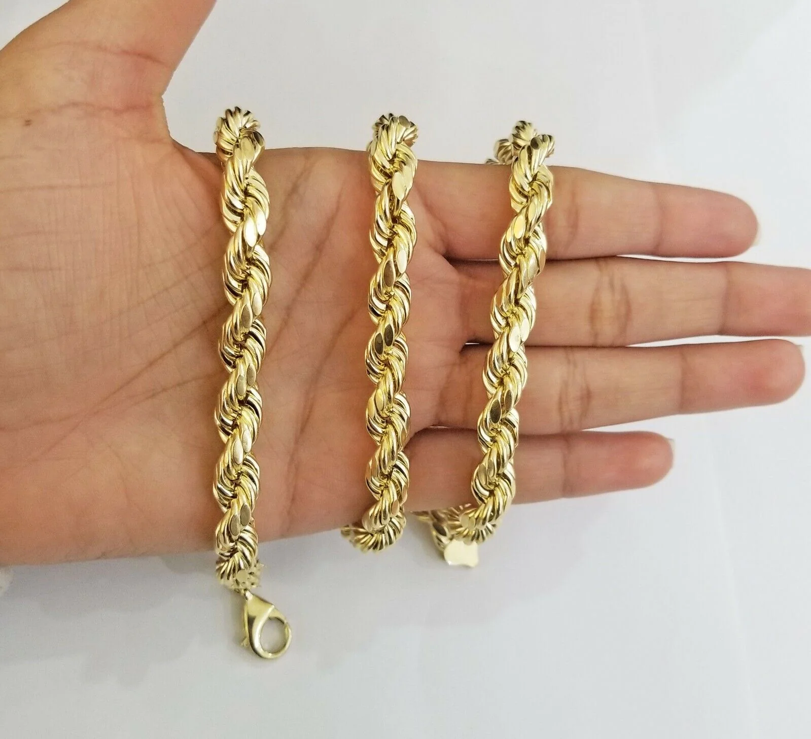 REAL 10k Yellow Gold Rope Chain 10mm 24" Men's thick necklace 10kt diamond cuts - Image 5