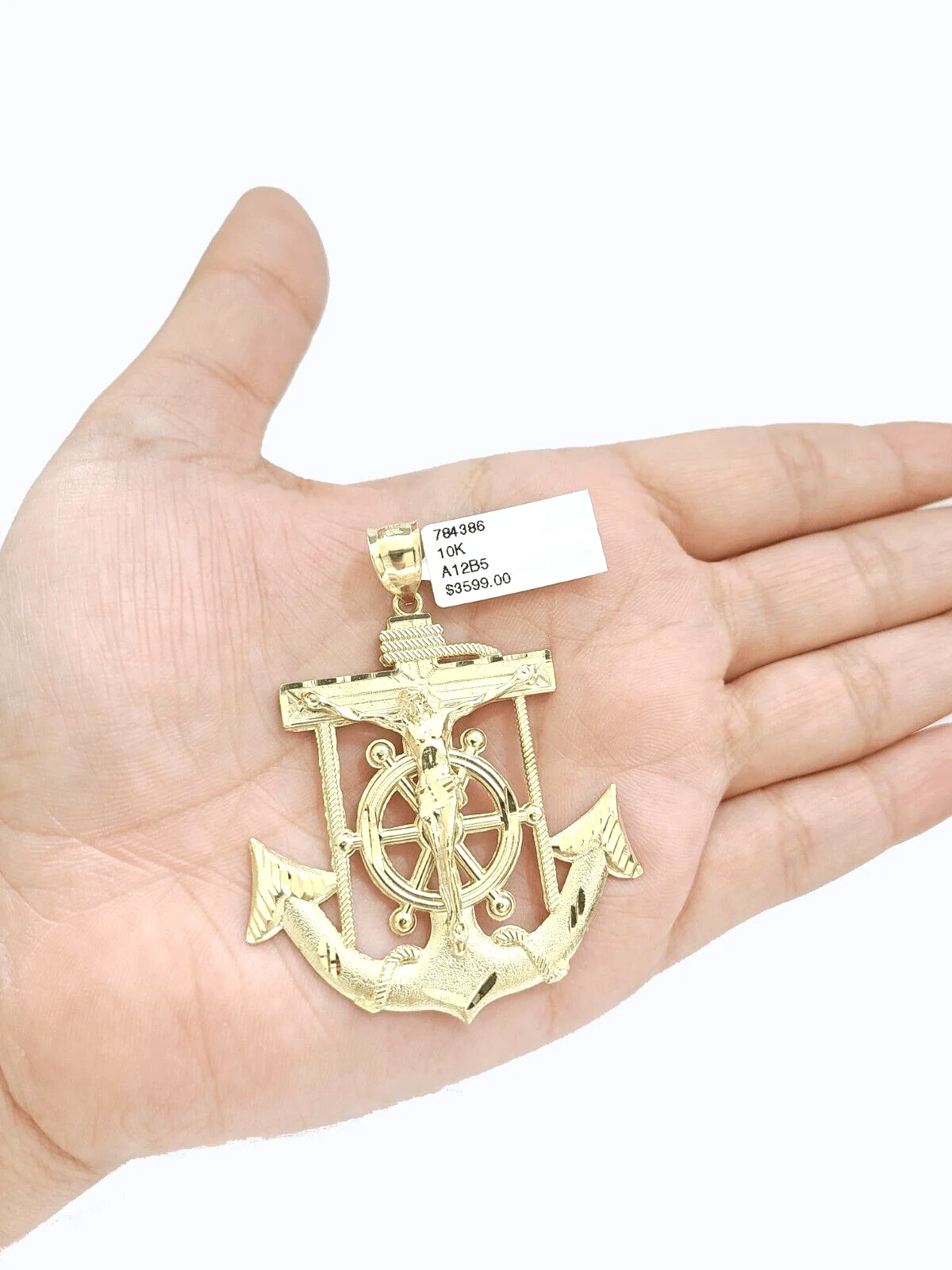 Real 10k Yellow Gold  Rope Chain 22'' Necklace anchor cross charm pendant - Image 7