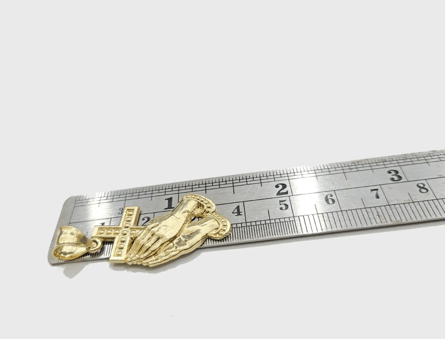Real 10k Yellow Gold Rope Chain 22'' Necklace Praying Hand Cross Charm Pendant - Image 5
