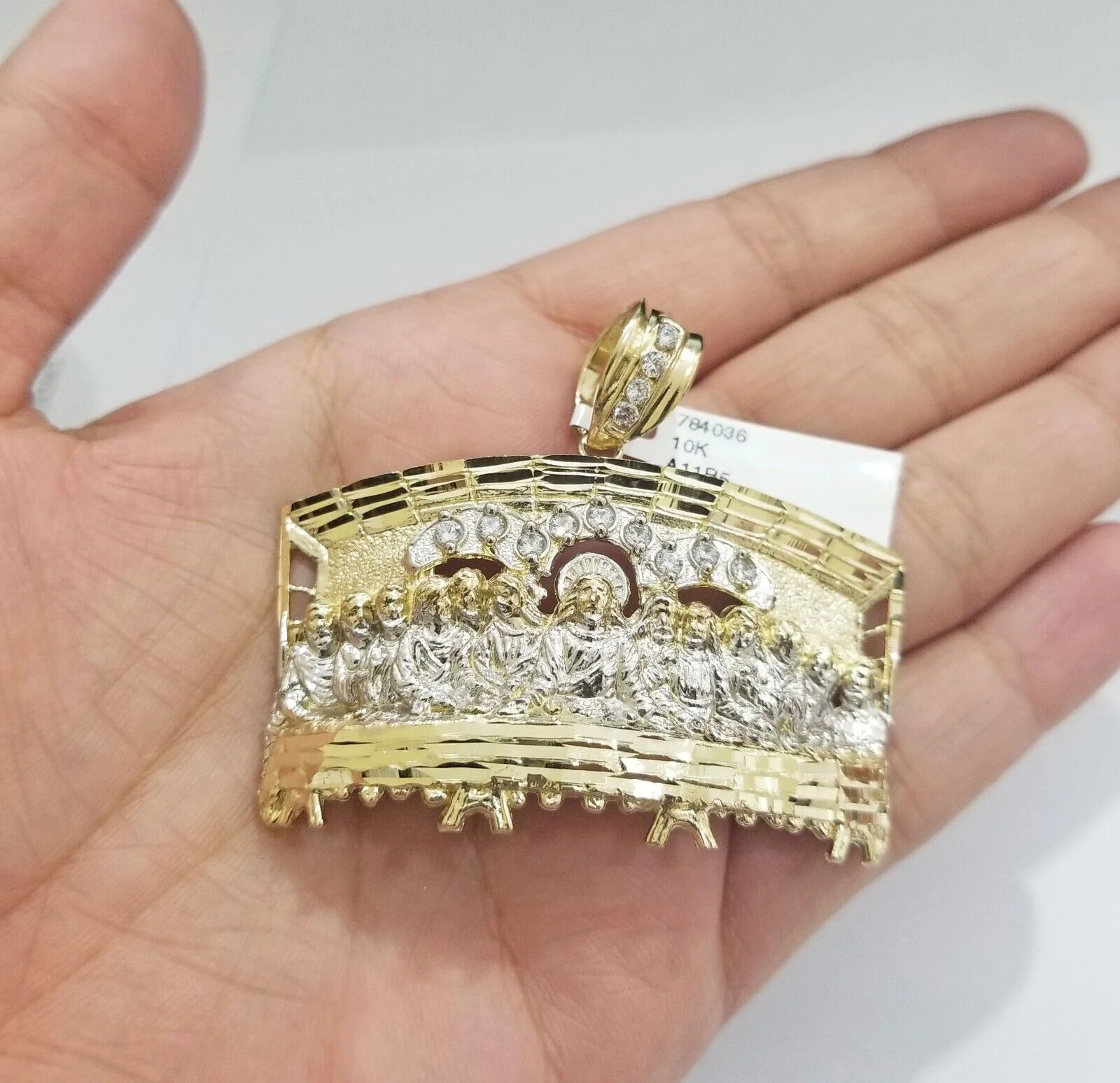 Real 10k Yellow Gold Rope Chain 24" inch Necklace And Charm Last Supper Pendant - Image 3