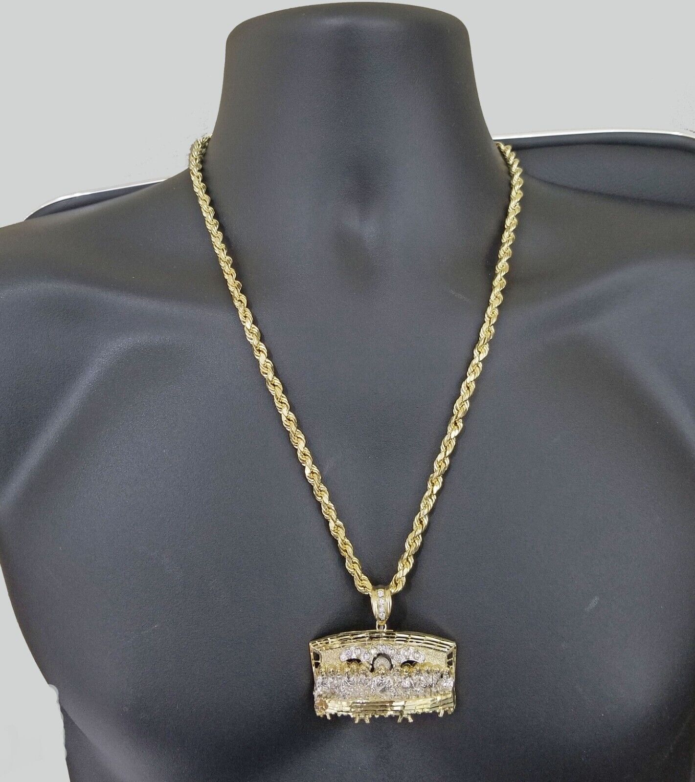 Real 10k Yellow Gold Rope Chain 24" inch Necklace And Charm Last Supper Pendant - Image 8
