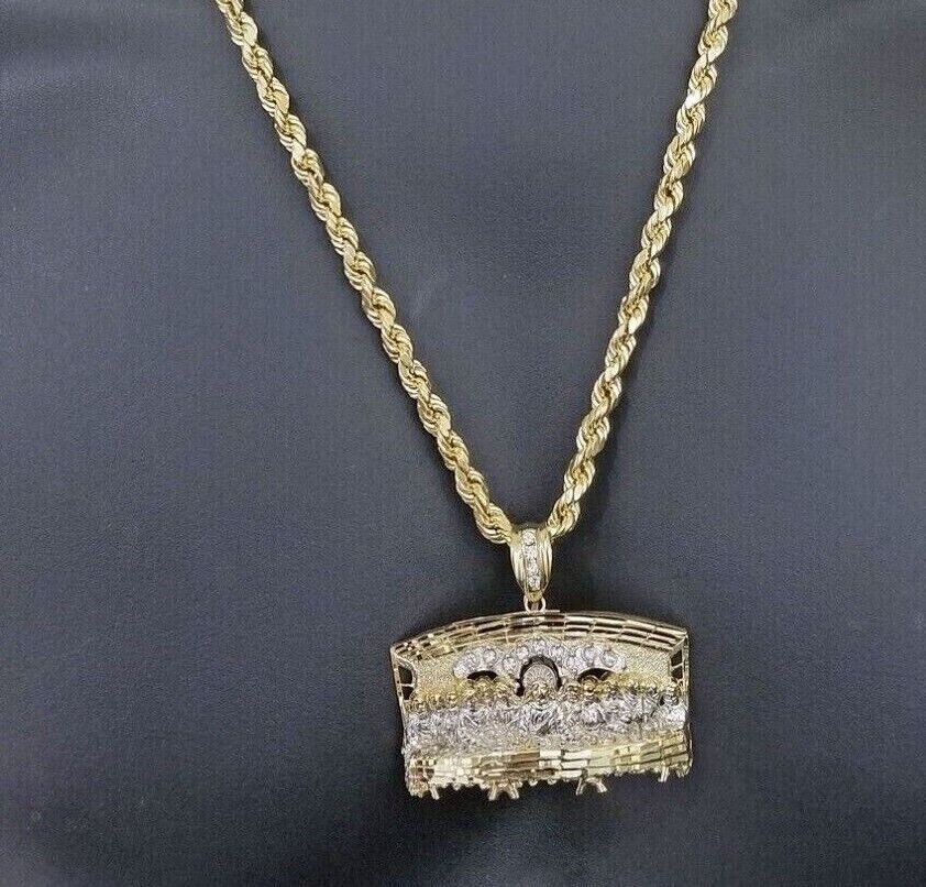 Real 10k Yellow Gold Rope Chain 24" inch Necklace And Charm Last Supper Pendant - Image 9