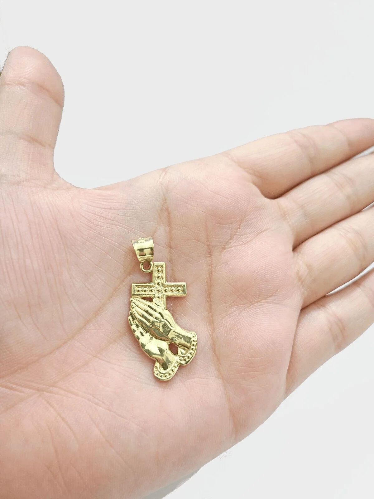 Real 10k Yellow Gold  Rope Chain 24'' Necklace Praying Hand Cross Charm Pendant - Image 4