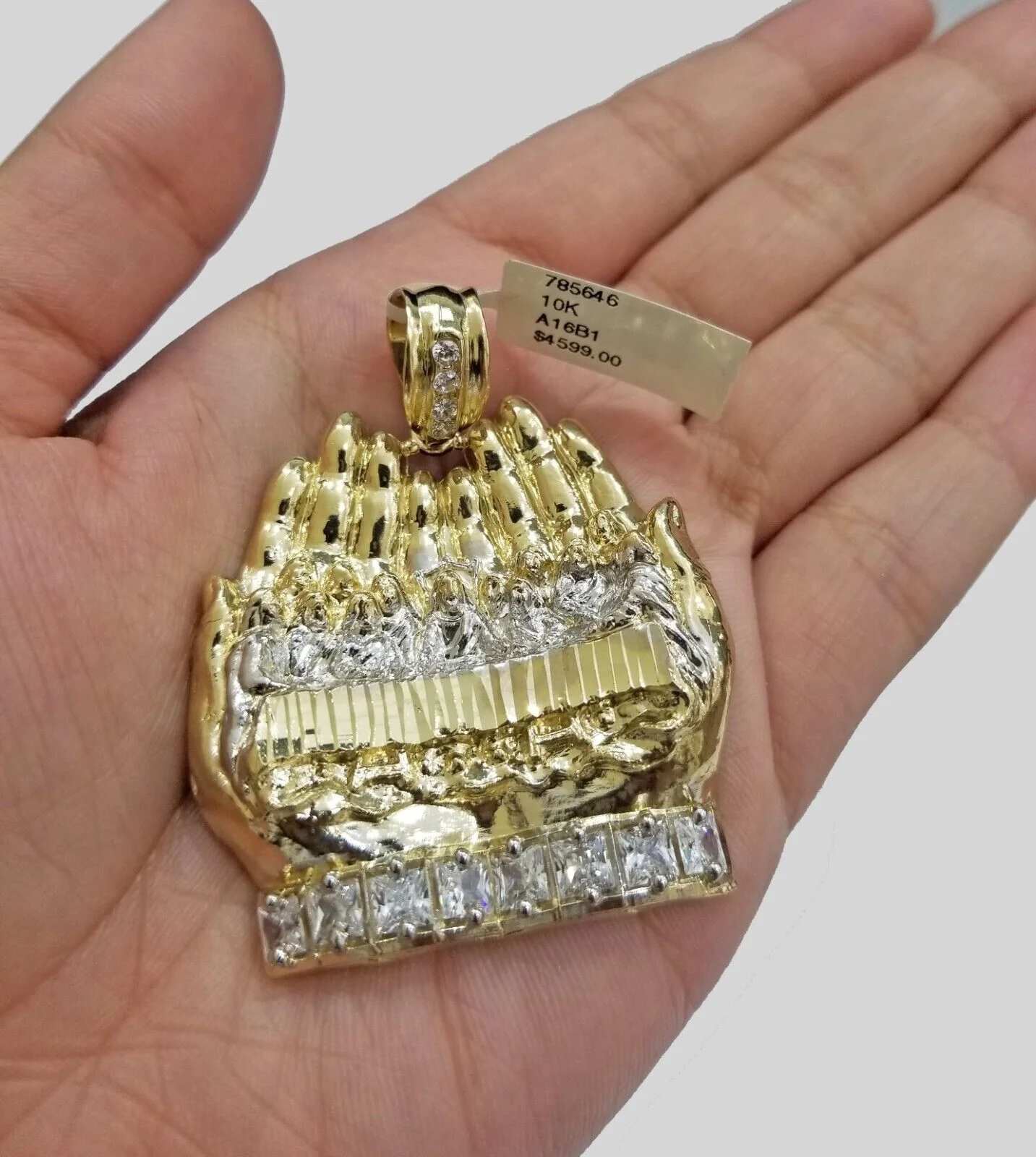 Real 10k Yellow Gold Rope Chain 24" Necklace Praying Hand Last Supper Pendant - Image 8
