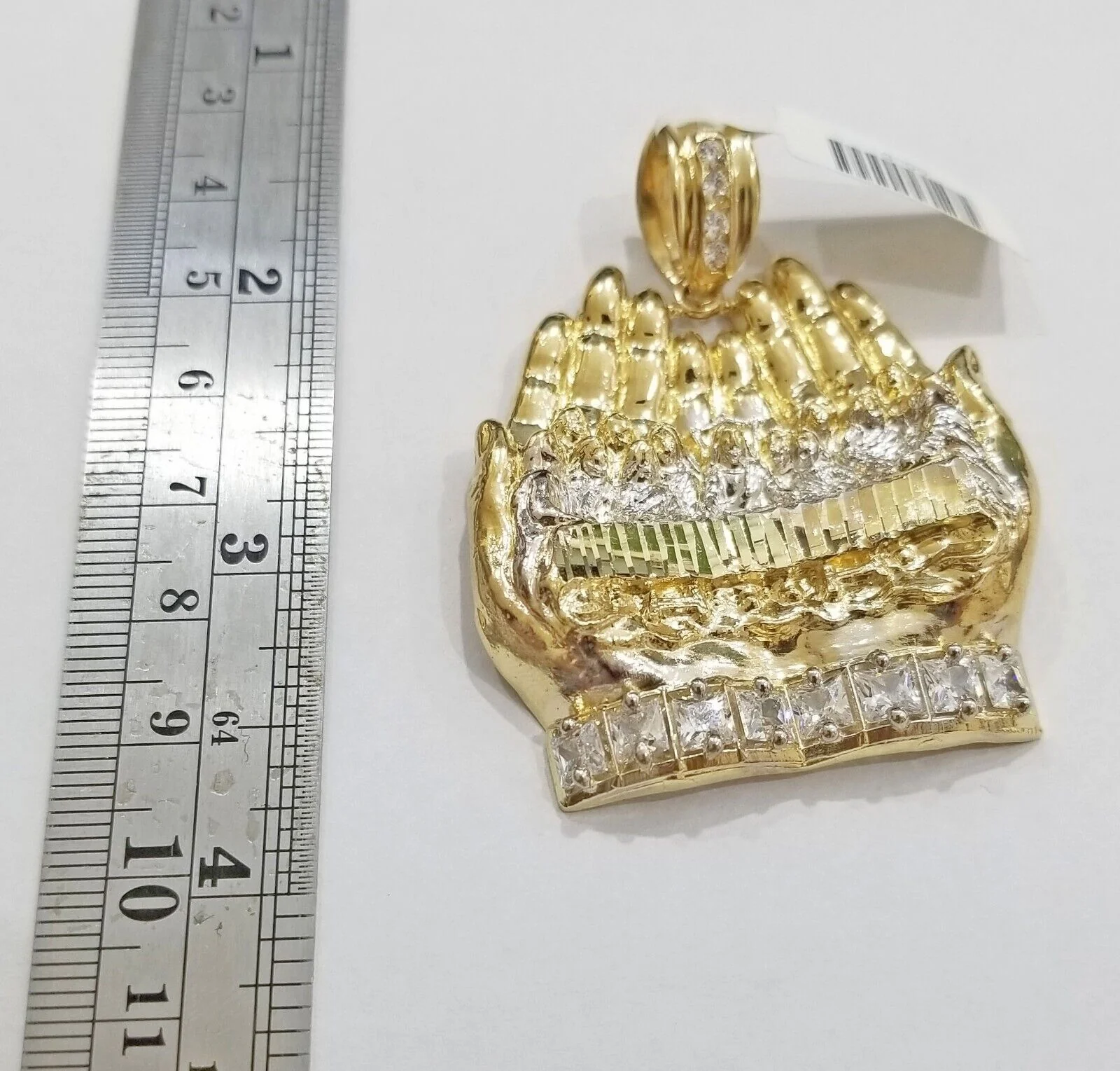 Real 10k Yellow Gold Rope Chain 24" Necklace Praying Hand Last Supper Pendant - Image 9