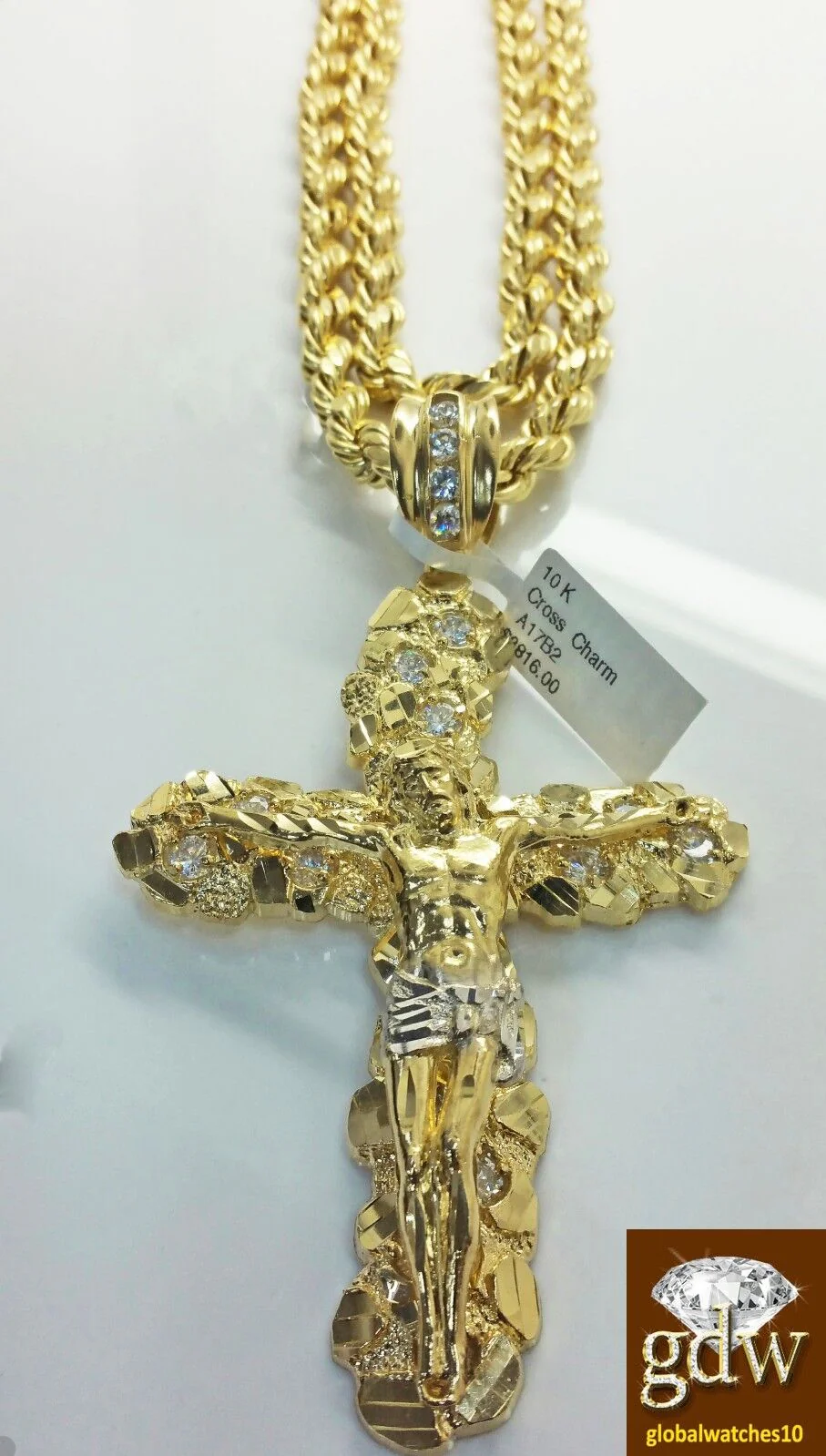 Real 10k Yellow Gold Rope Chain 26" 7mm And Real 10k Jesus Cross - Image 3