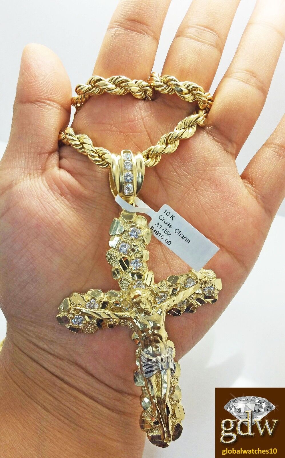 Real 10k Yellow Gold Rope Chain 26" 7mm And Real 10k Jesus Cross - Image 4
