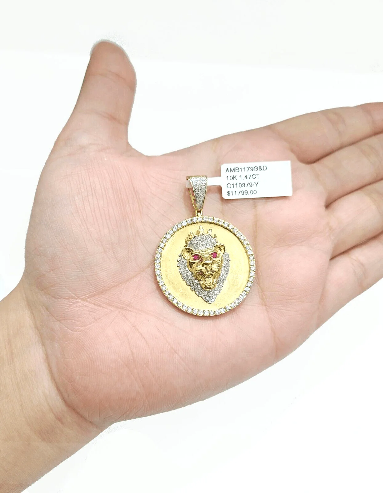 Real 10k Yellow Gold  Rope Chain 28'' Necklace Lion Head Charm Diamond Pendant - Image 4