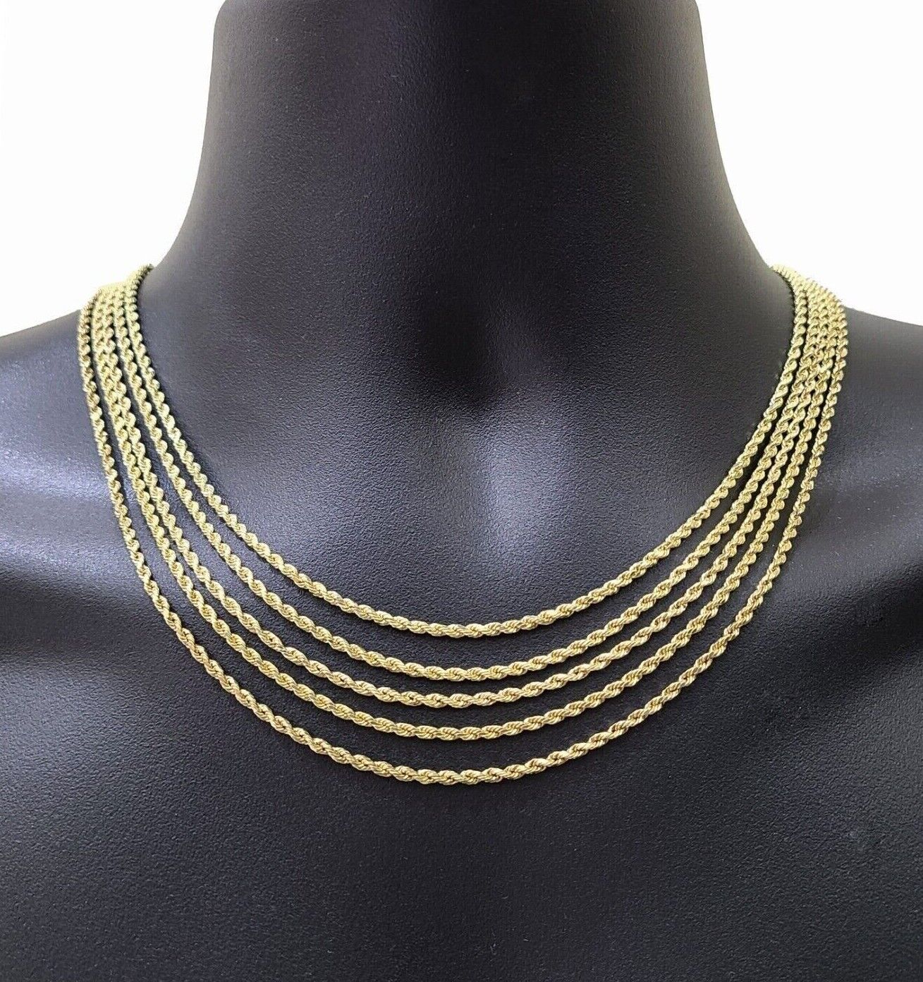 Real 10K Yellow Gold Rope Chain 2mm Necklace 18-26'' Inches Lobster Lock 10kt