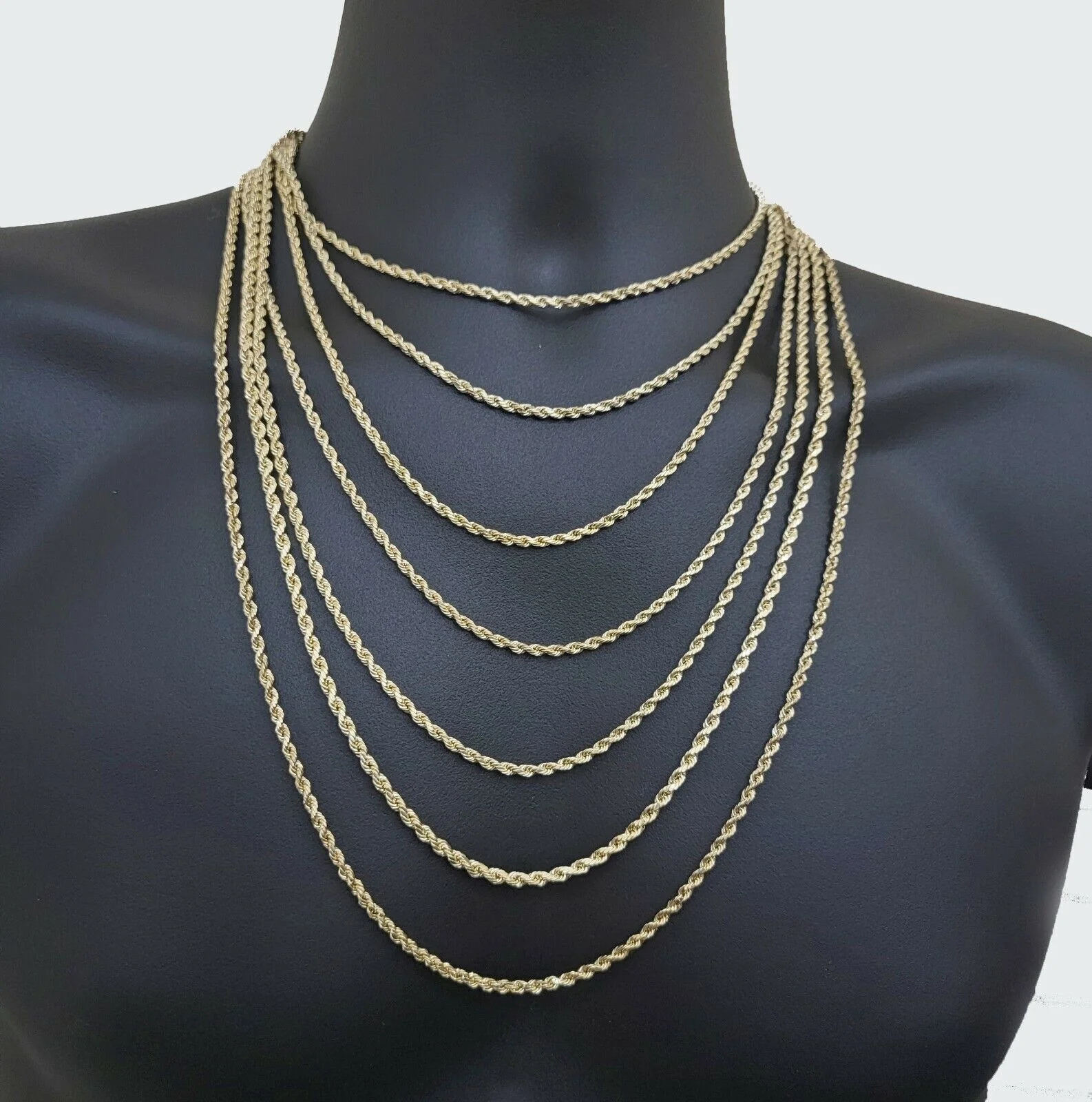 Real 10K Yellow Gold Rope Chain 3mm Diamond cut 16" 18" 20" 22" 24" 26" 28" 30" - Image 2