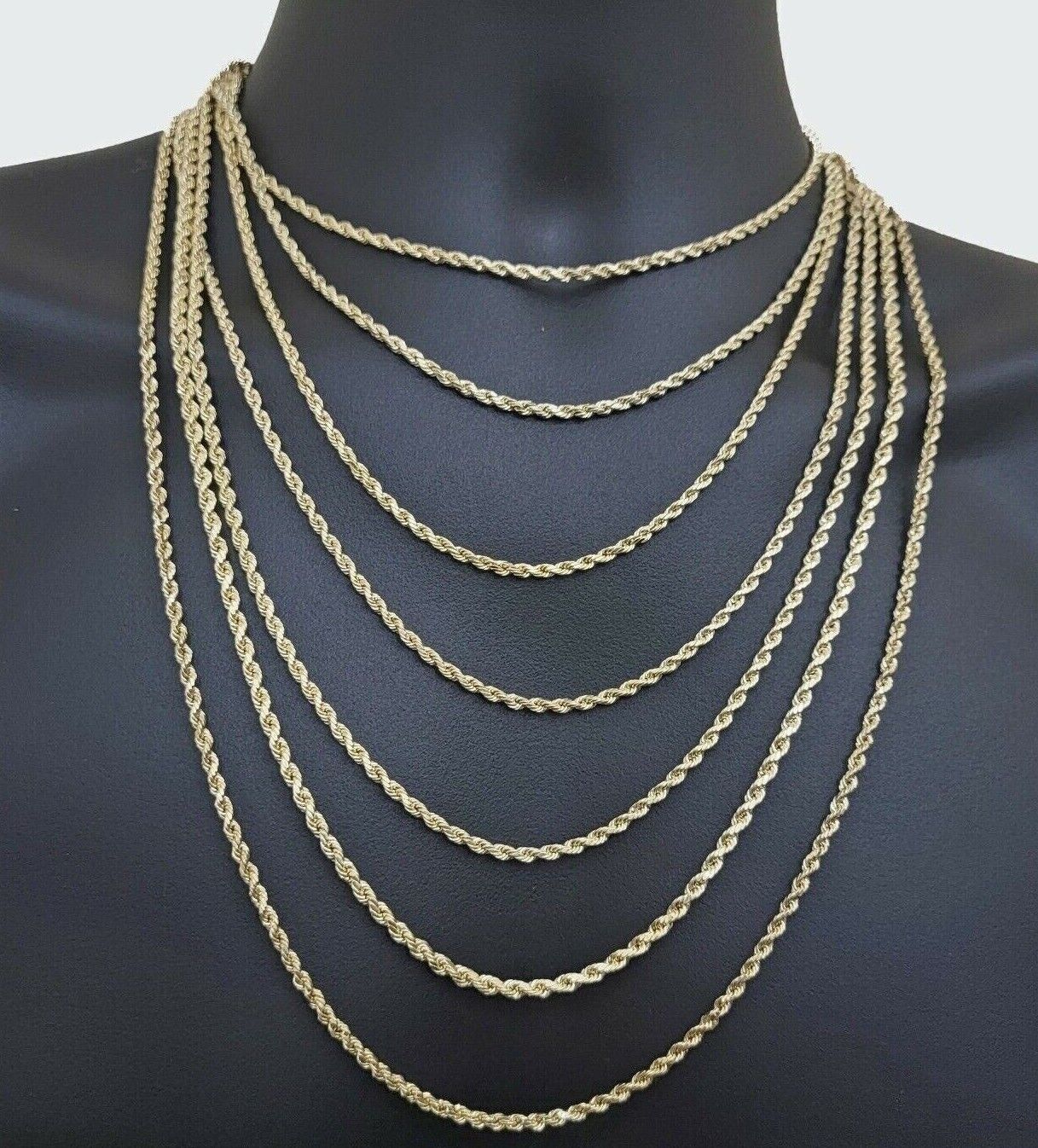 Real 10k Yellow Gold Rope Chain 3mm Necklace 16" - 28 Inch Diamond Cut men Women - Image 8