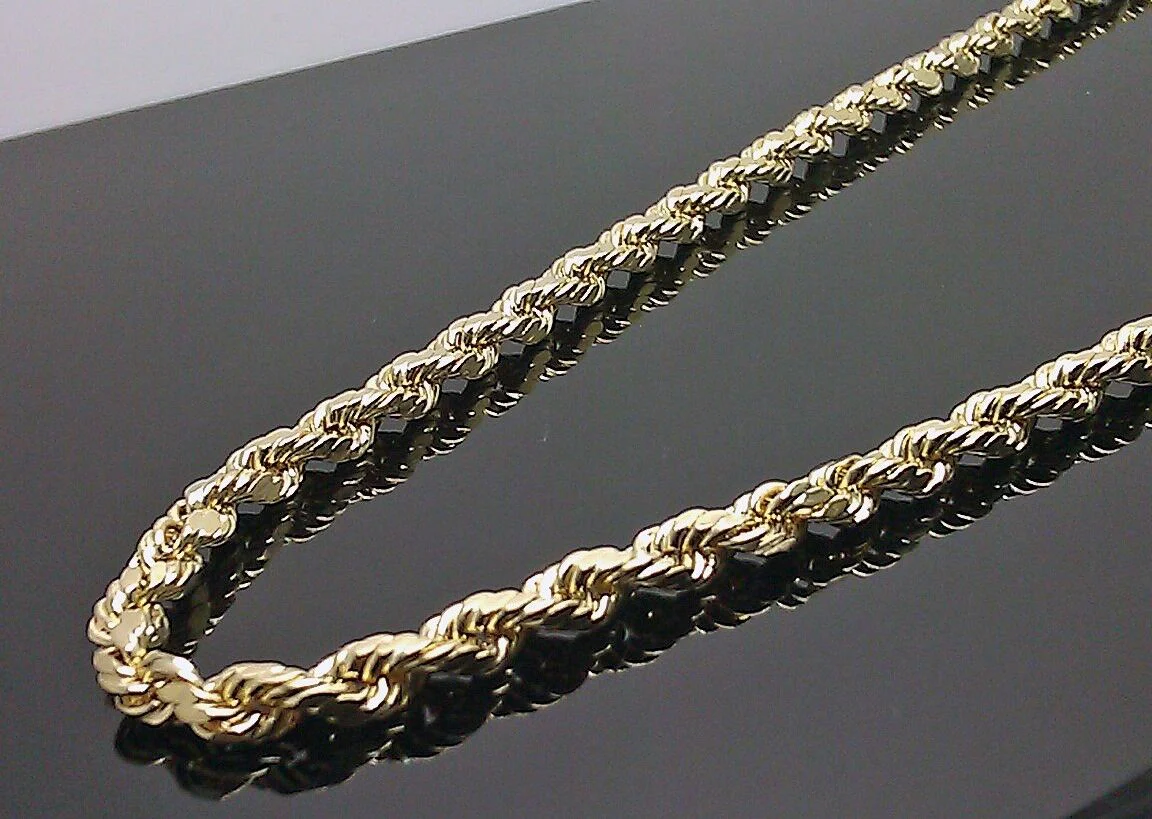 Real 10k Yellow Gold Rope Chain 4mm 18" Diamond Cut Choker Necklace - Image 5