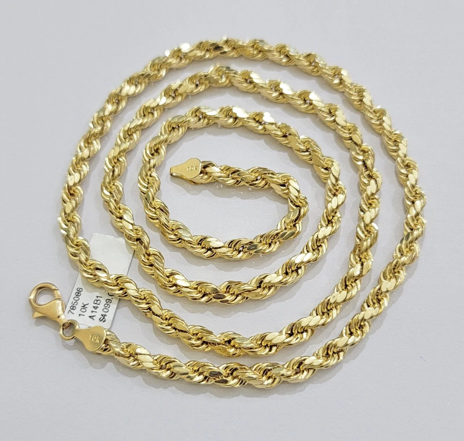 Real 10K Yellow Gold Rope Chain 6mm Necklace 20 in 22 in 24 in 26 in 28 in 30 in - Image 10