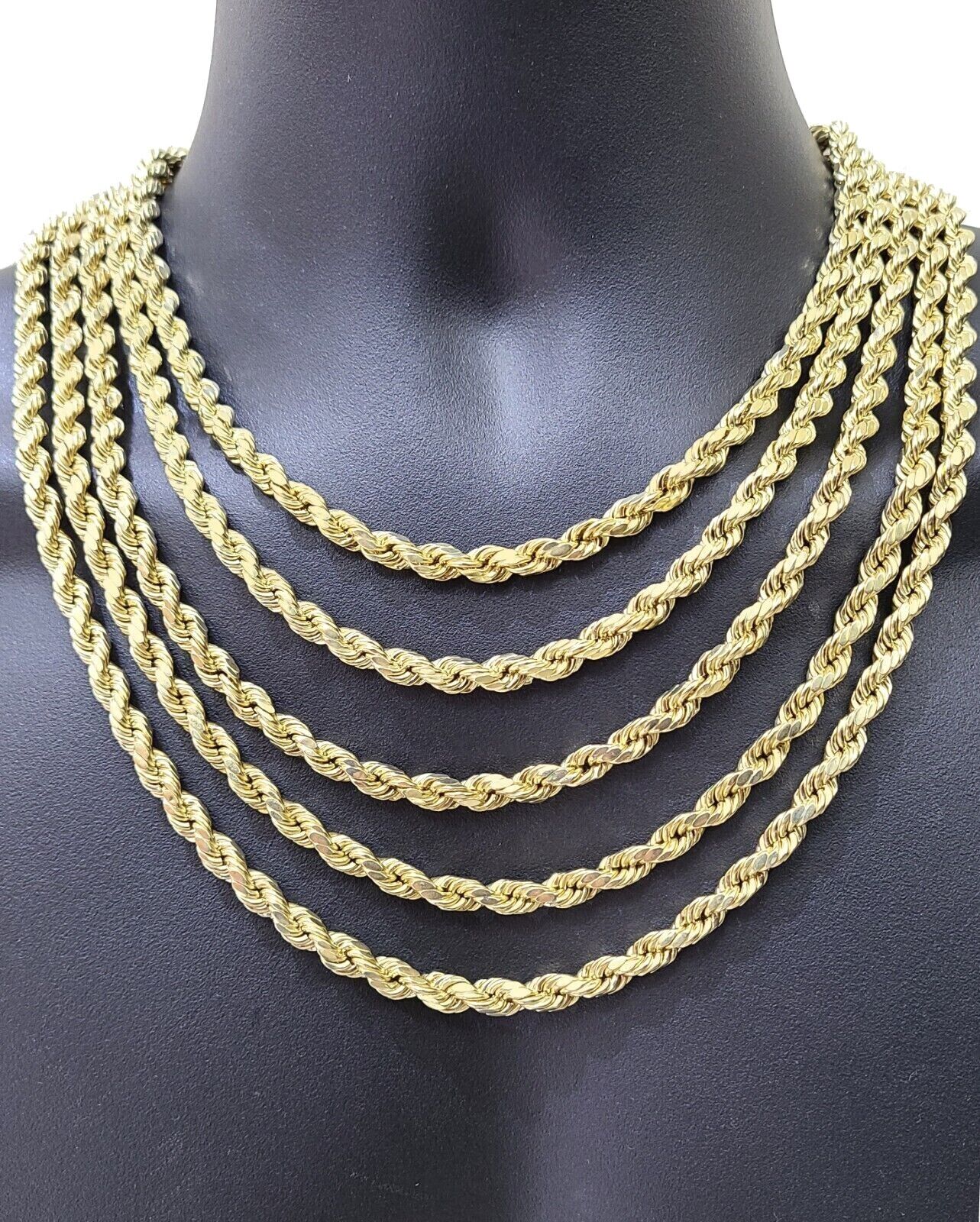 Real 10K Yellow Gold Rope Chain 8mm Necklace 18-30'' Inches Lobster Lock 10kt