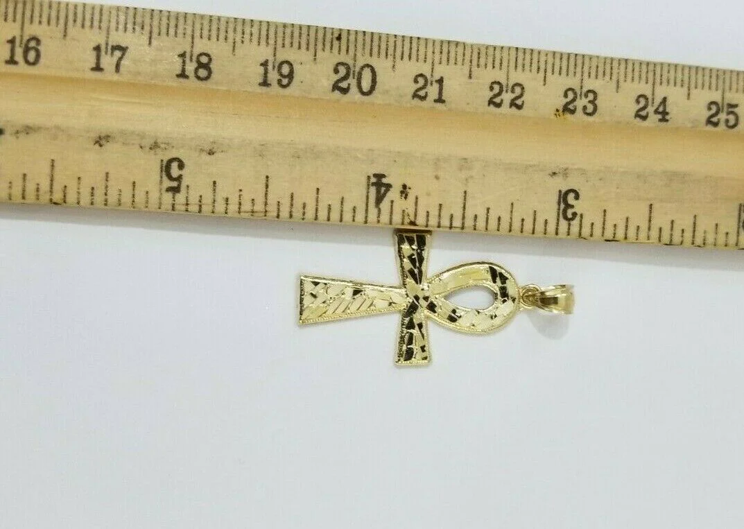 REAL 10k Yellow Gold Rope Chain Ankh Cross Charm Pendant 3mm Necklace Set 16-28" - Image 3