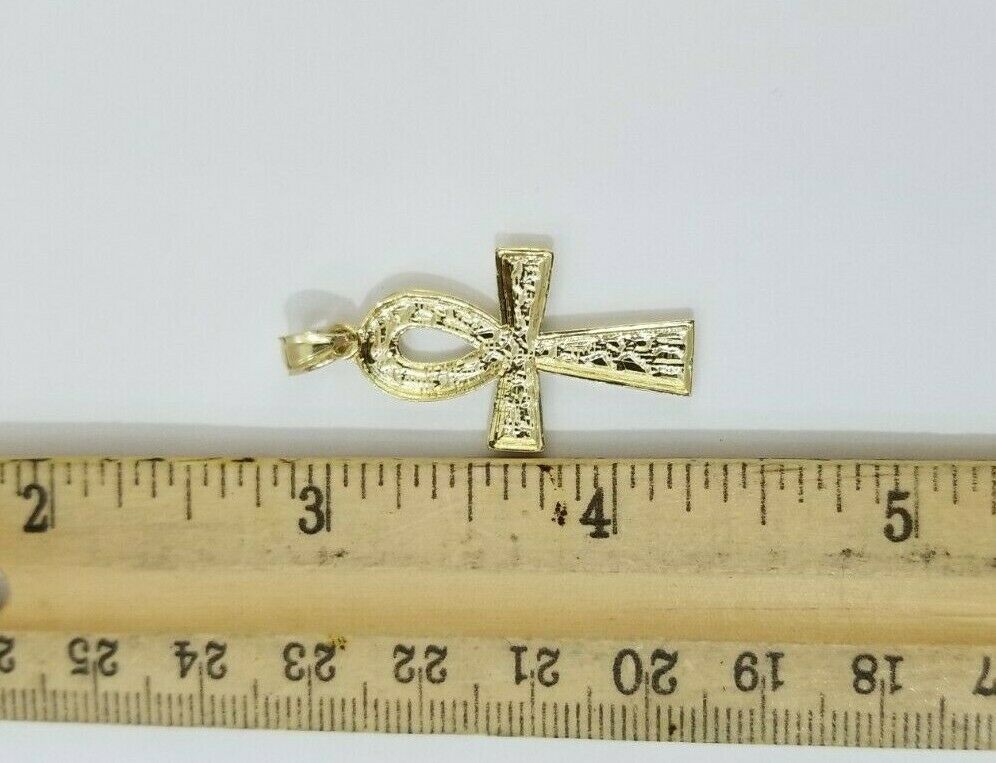 REAL 10k Yellow Gold Rope Chain Ankh Cross Charm Pendant 3mm Necklace Set 16-28" - Image 4