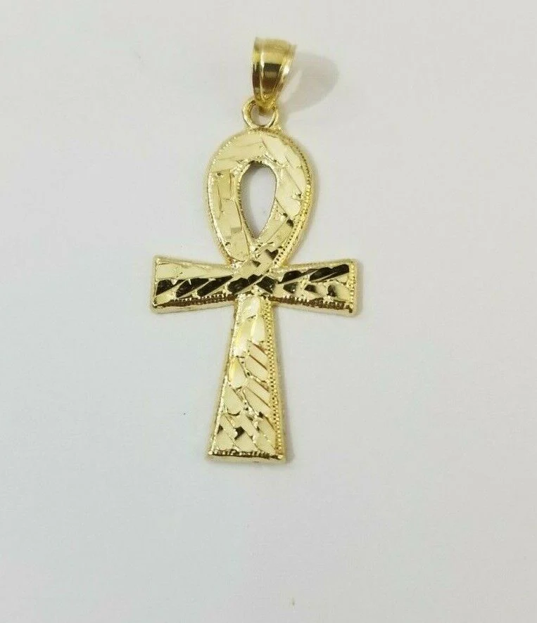 REAL 10k Yellow Gold Rope Chain Ankh Cross Charm Pendant 3mm Necklace Set 16-28" - Image 5