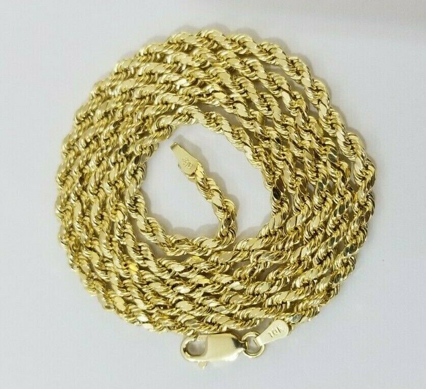 REAL 10k Yellow Gold Rope Chain Ankh Cross Charm Pendant 3mm Necklace Set 16-28" - Image 6