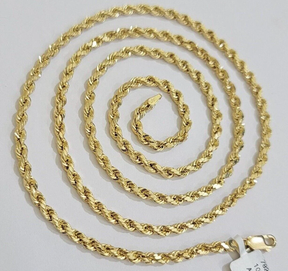 Real 10k Yellow Gold Rope Chain Charm Jesus Head Pendant SET 3mm Necklace - Image 12