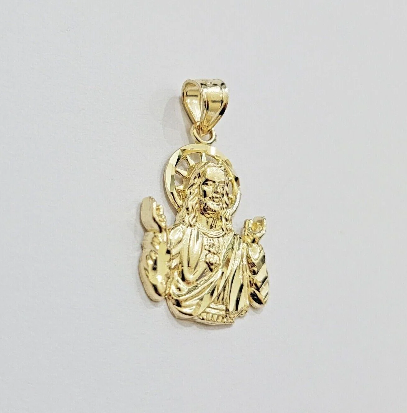 Real 10k Yellow Gold Rope Chain Charm Jesus Head Pendant SET 3mm Necklace - Image 8