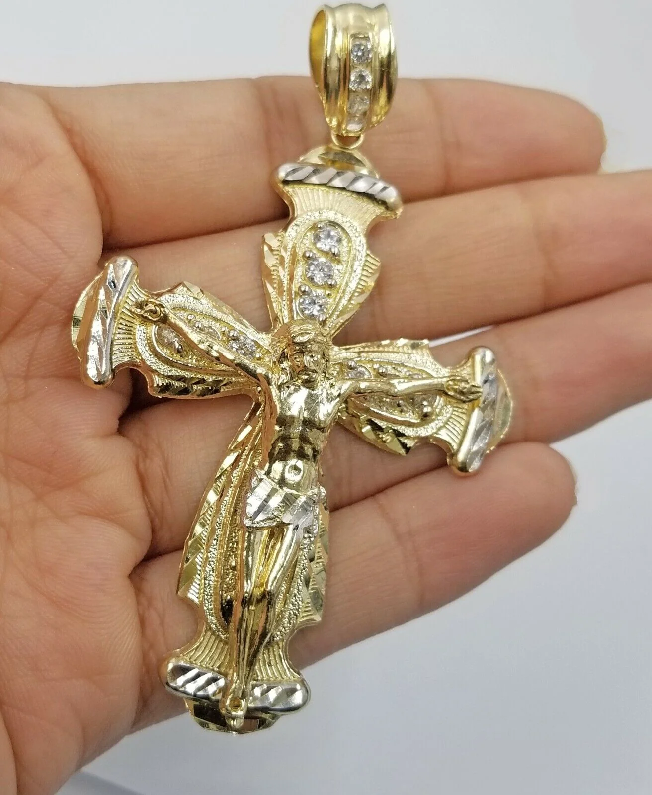 Real 10k Yellow Gold Rope Chain Crucifix Cross Pendent Jesus Diamond Cut Charm - Image 2