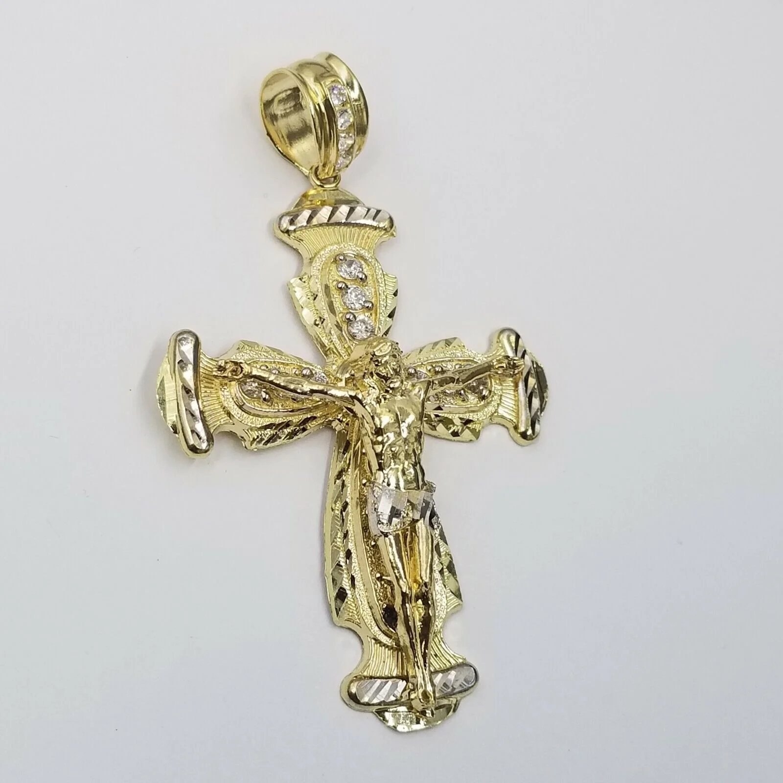 Real 10k Yellow Gold Rope Chain Crucifix Cross Pendent Jesus Diamond Cut Charm - Image 3
