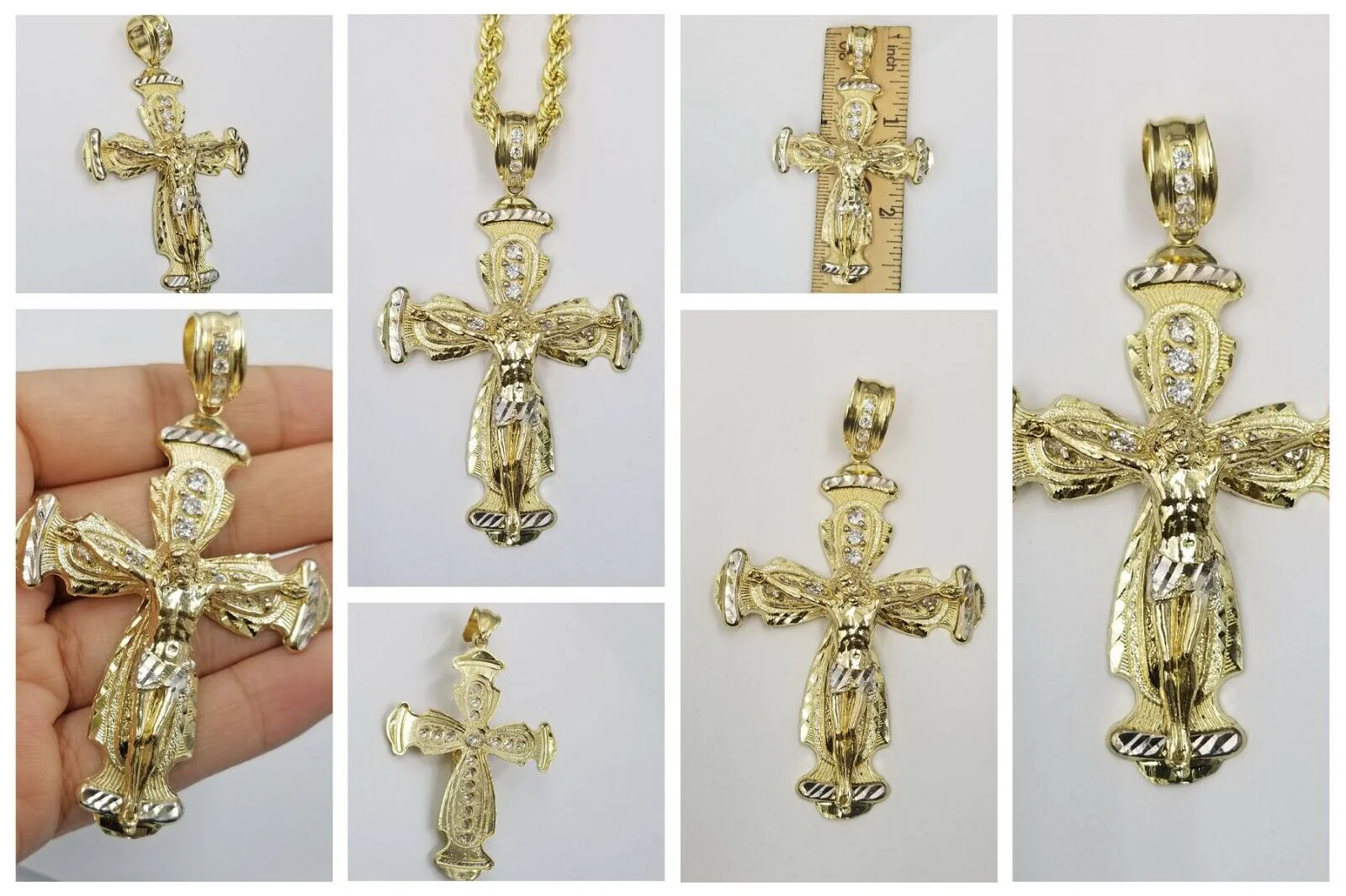 Real 10k Yellow Gold Rope Chain Crucifix Cross Pendent Jesus Diamond Cut Charm - Image 5
