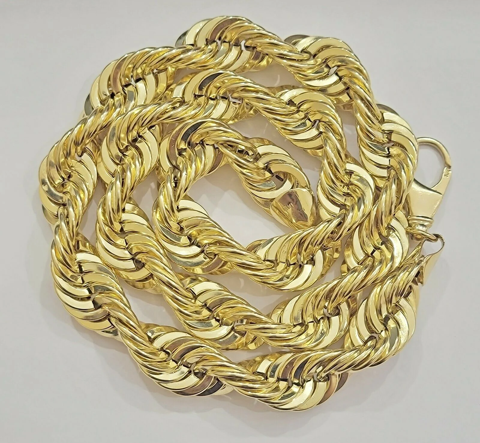 REAL 10K Yellow Gold Rope Chain Necklace 15MM Thick 22" Diamond Cut MEN'S,SHORT - Image 3