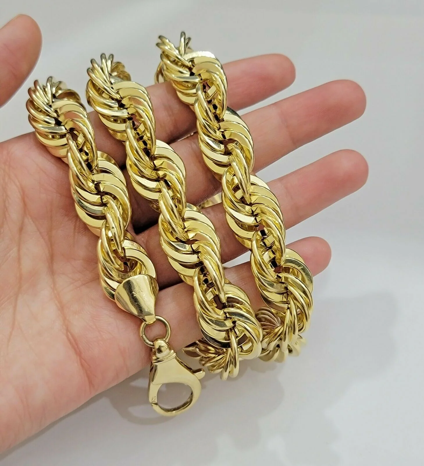 REAL 10K Yellow Gold Rope Chain Necklace 15MM Thick 22" Diamond Cut MEN'S,SHORT - Image 5