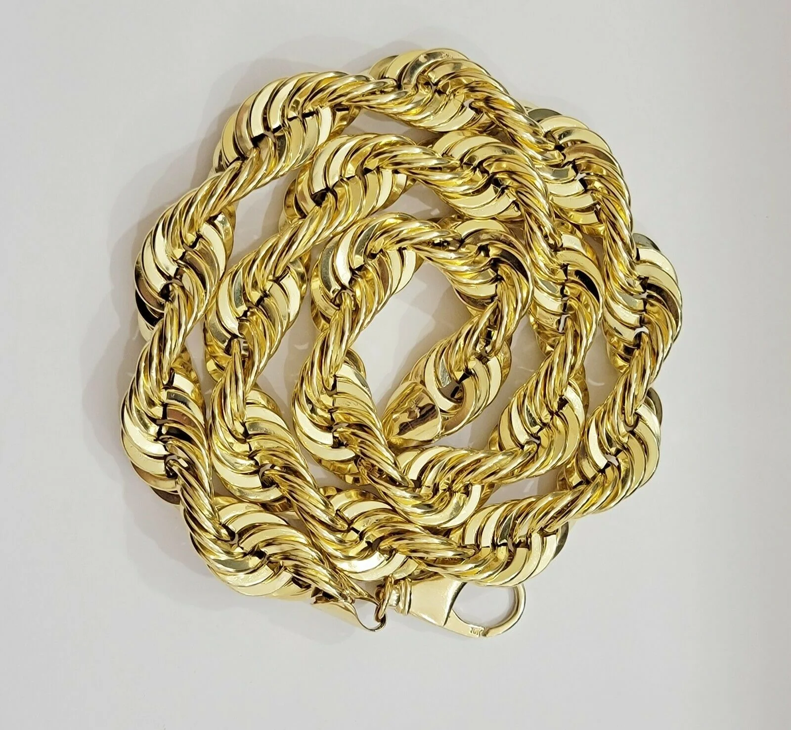 REAL 10K Yellow Gold Rope Chain Necklace 15MM Thick 22" Diamond Cut MEN'S,SHORT - Image 6