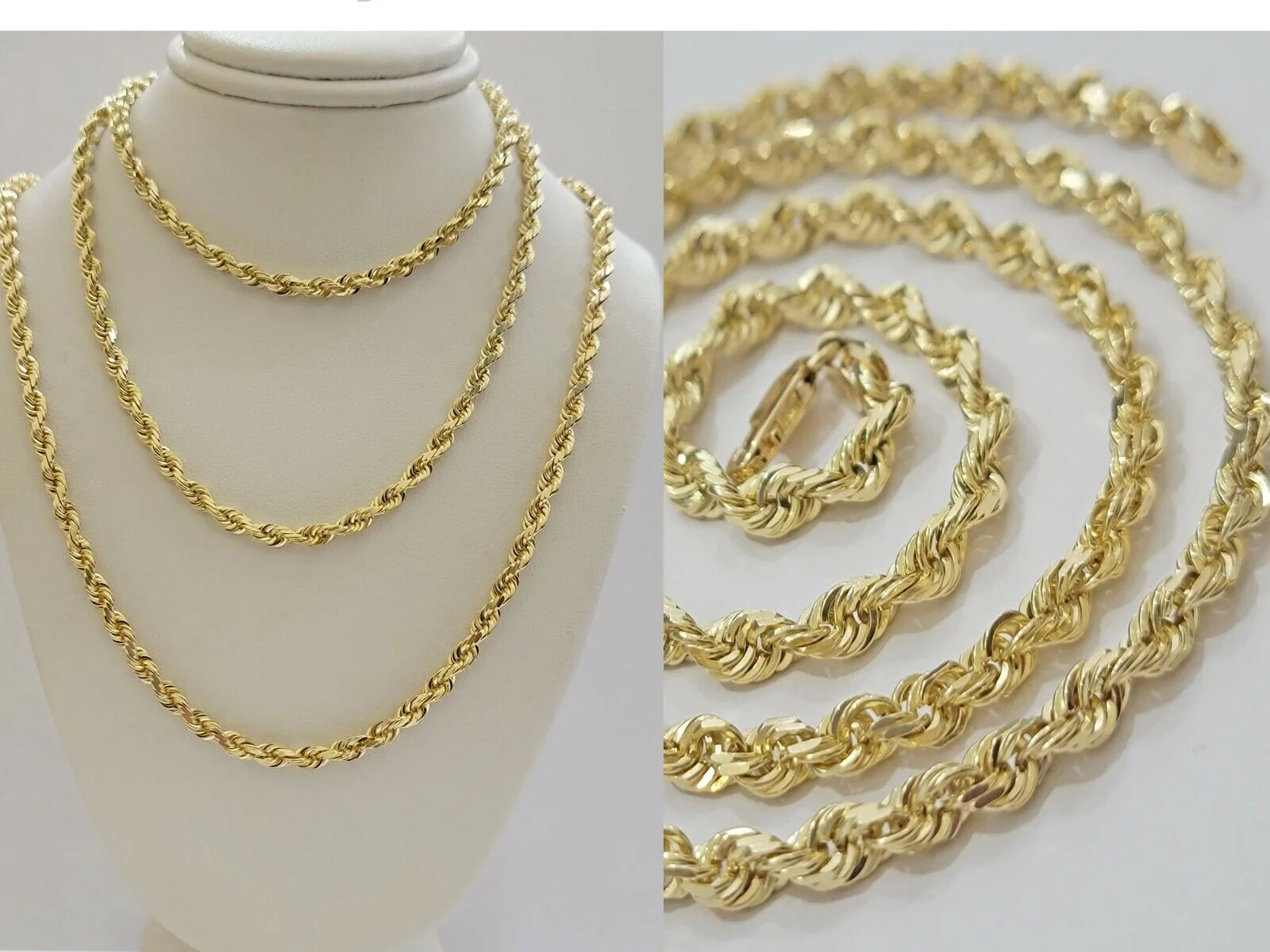 Real 10k Yellow Gold Rope Chain necklace 18 inch - 28 inch SOLID 4mm Mens Women - Image 6