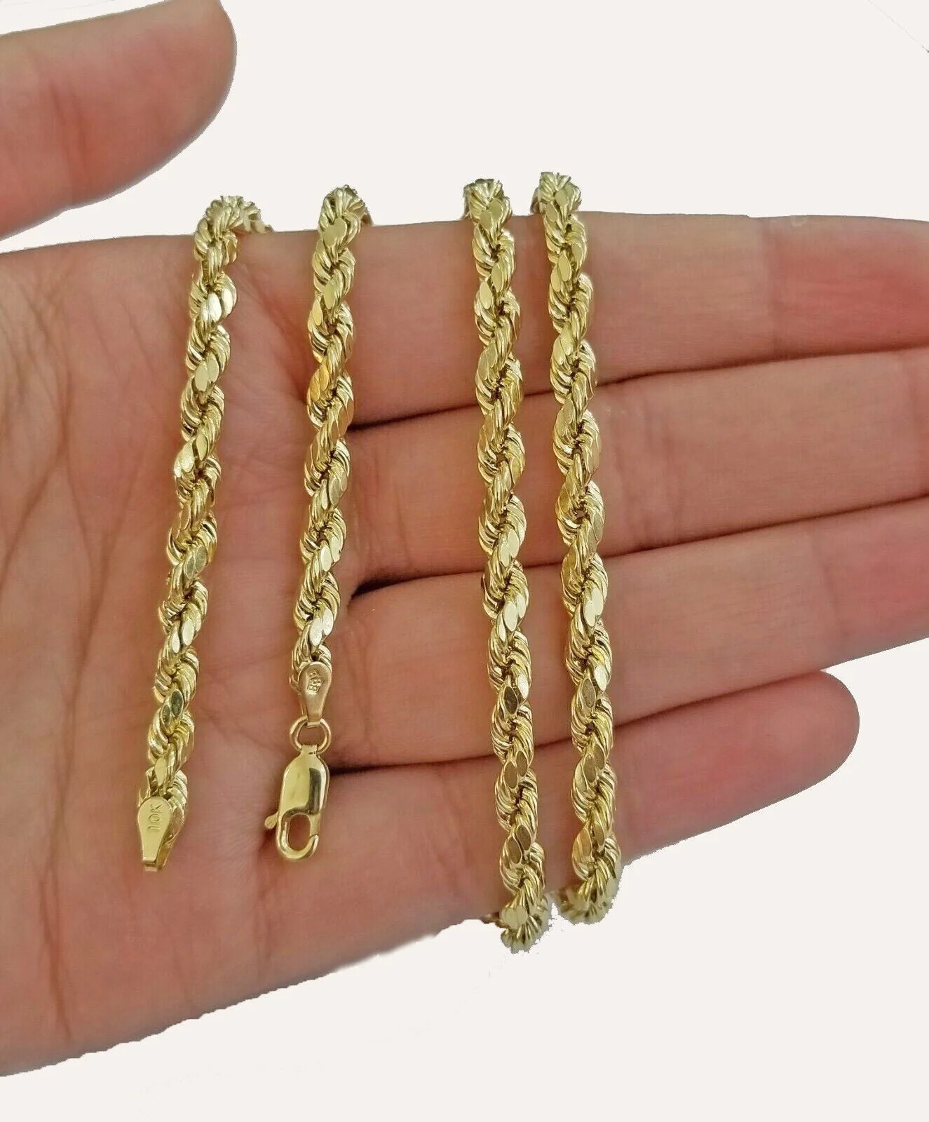 Real 10k Yellow Gold Rope Chain Necklace 4mm 18"- 30" Inch Diamond cuts 10kt - Image 2