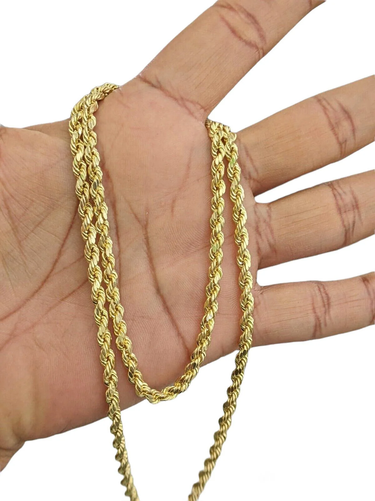 Real 10k Yellow Gold Rope Chain Necklace 4mm 18"- 30" Inch Diamond cuts 10kt - Image 4