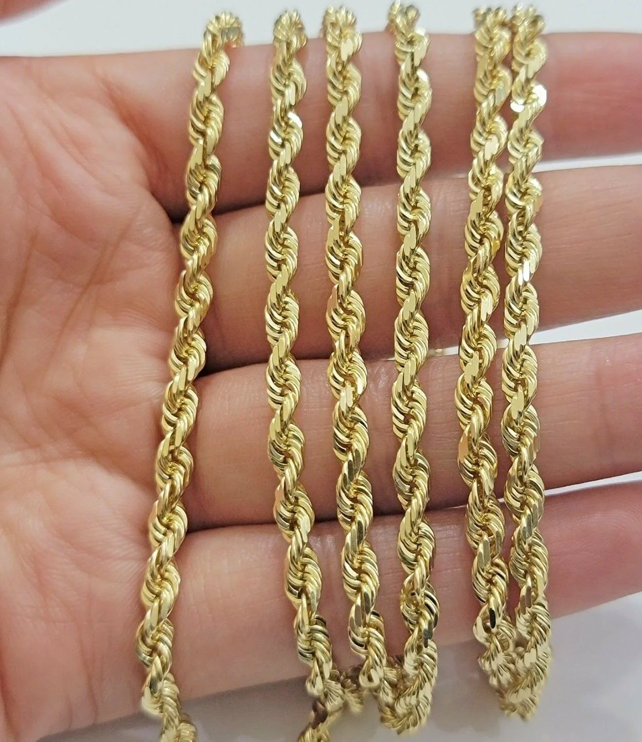 Real 10k Yellow Gold Rope Chain Necklace 4mm 18"- 30" Inch Diamond cuts 10kt - Image 6