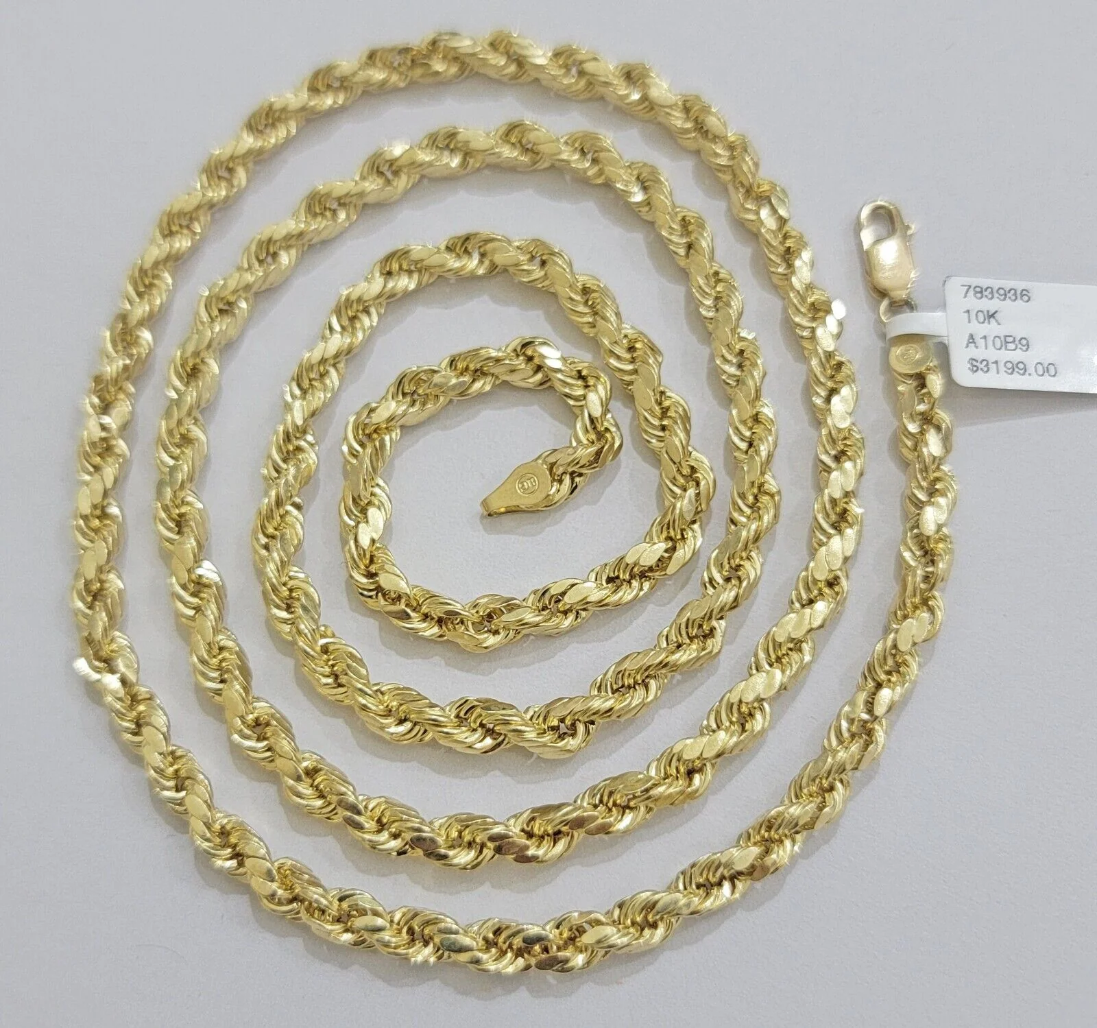 Real 10K Yellow Gold Rope Chain Necklace 5mm  Necklace 18" - 30 Inch 10kt Mens - Image 2