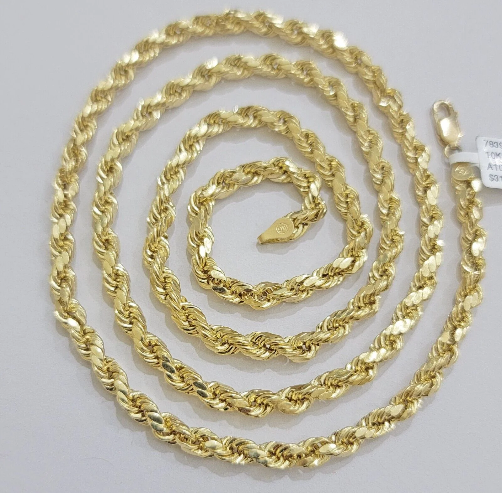 Real 10K Yellow Gold Rope Chain Necklace 5mm  Necklace 18" - 30 Inch 10kt Mens - Image 6
