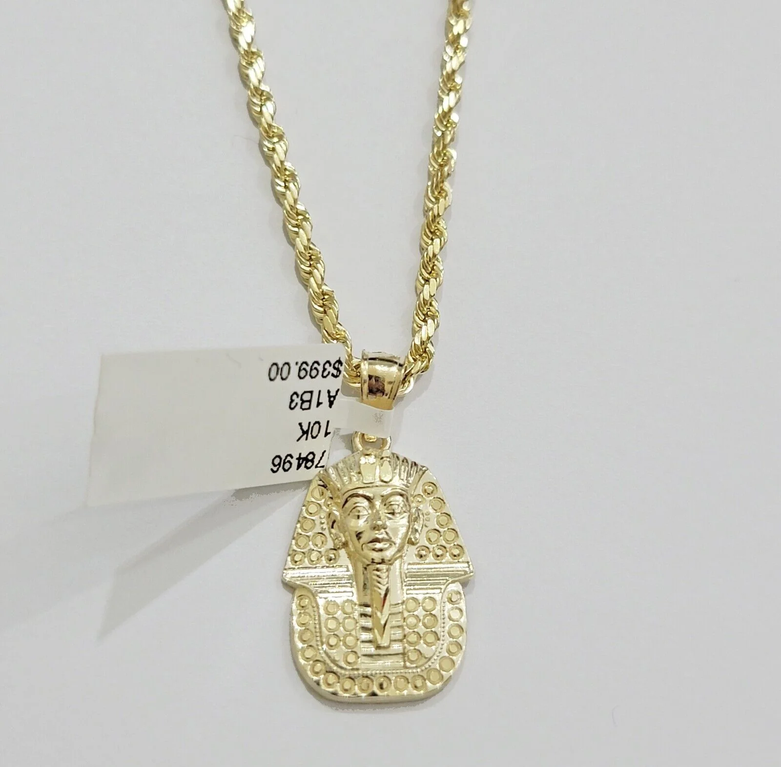 Real 10k Yellow Gold Rope Chain & Pharoah Head Pendant 2.5mm 18-26 inch Necklace - Image 9