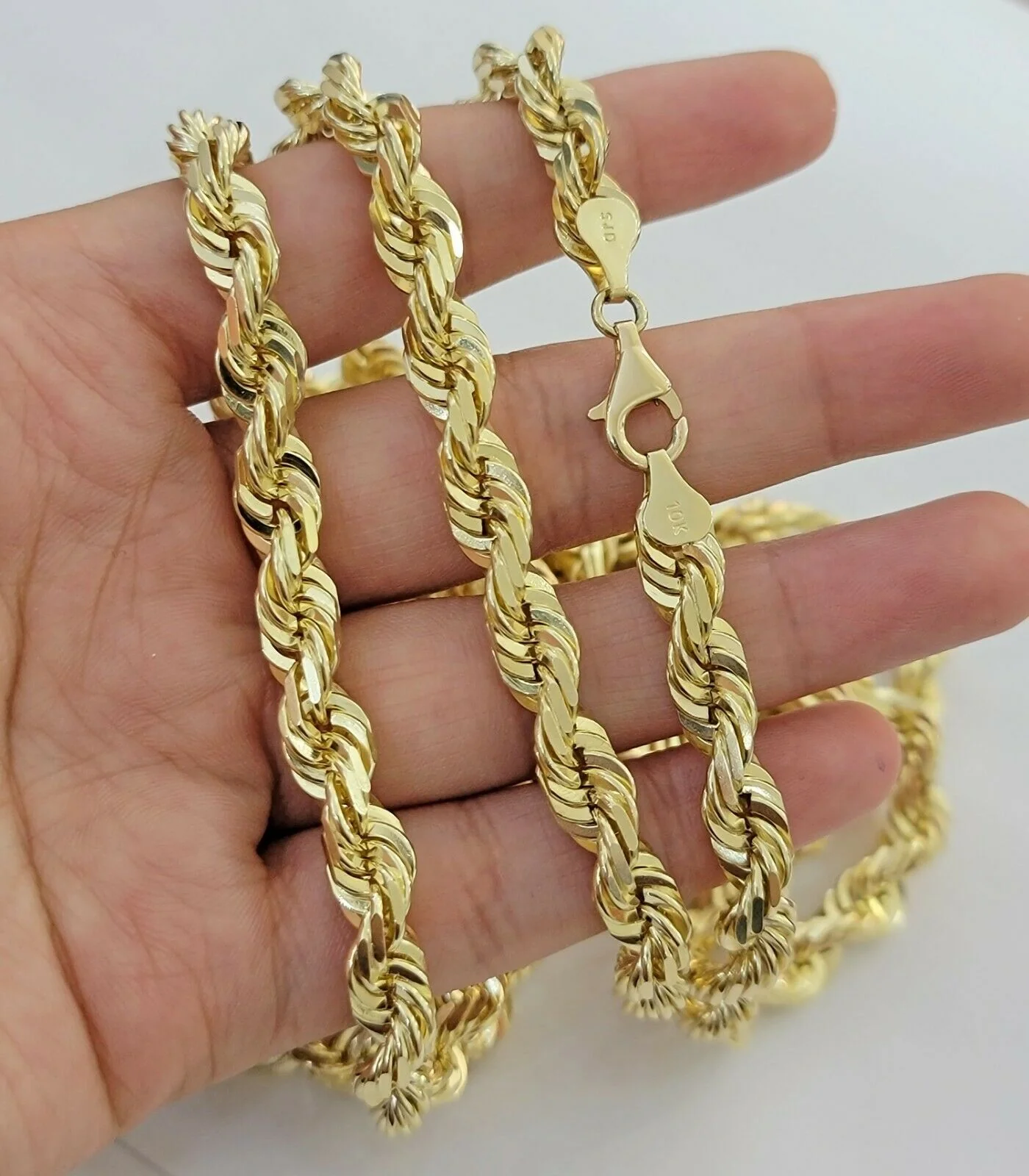 Real 10k Yellow Gold Rope Chain Solid Mens Necklace 8mm 24" Inch Diamond cut 10k - Image 2