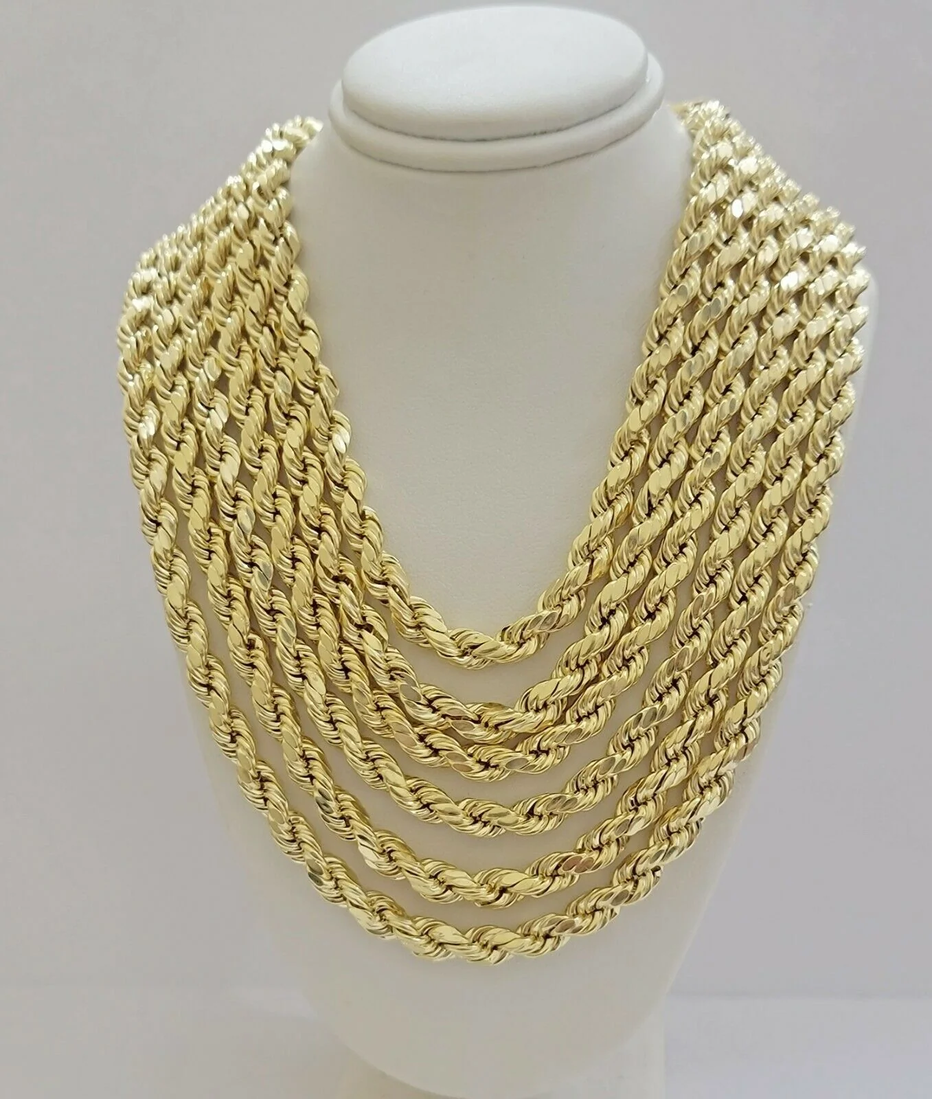 Real 10k Yellow Gold Rope Necklace 7mm Chain 18"-30" Inch Diamond Cut, 10kt MENS - Image 6
