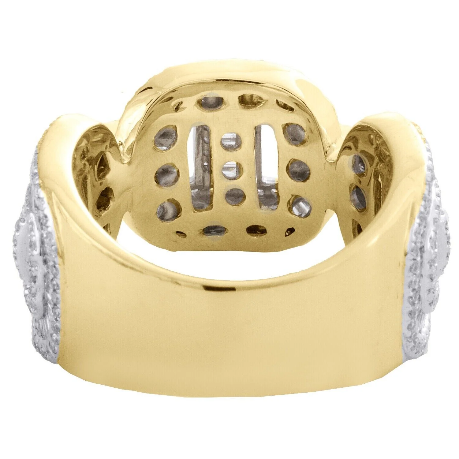 REAL 10K Yellow Gold Round Baguette Diamond Puff Link Cuban Band Ring 1.90CT AMB - Image 5