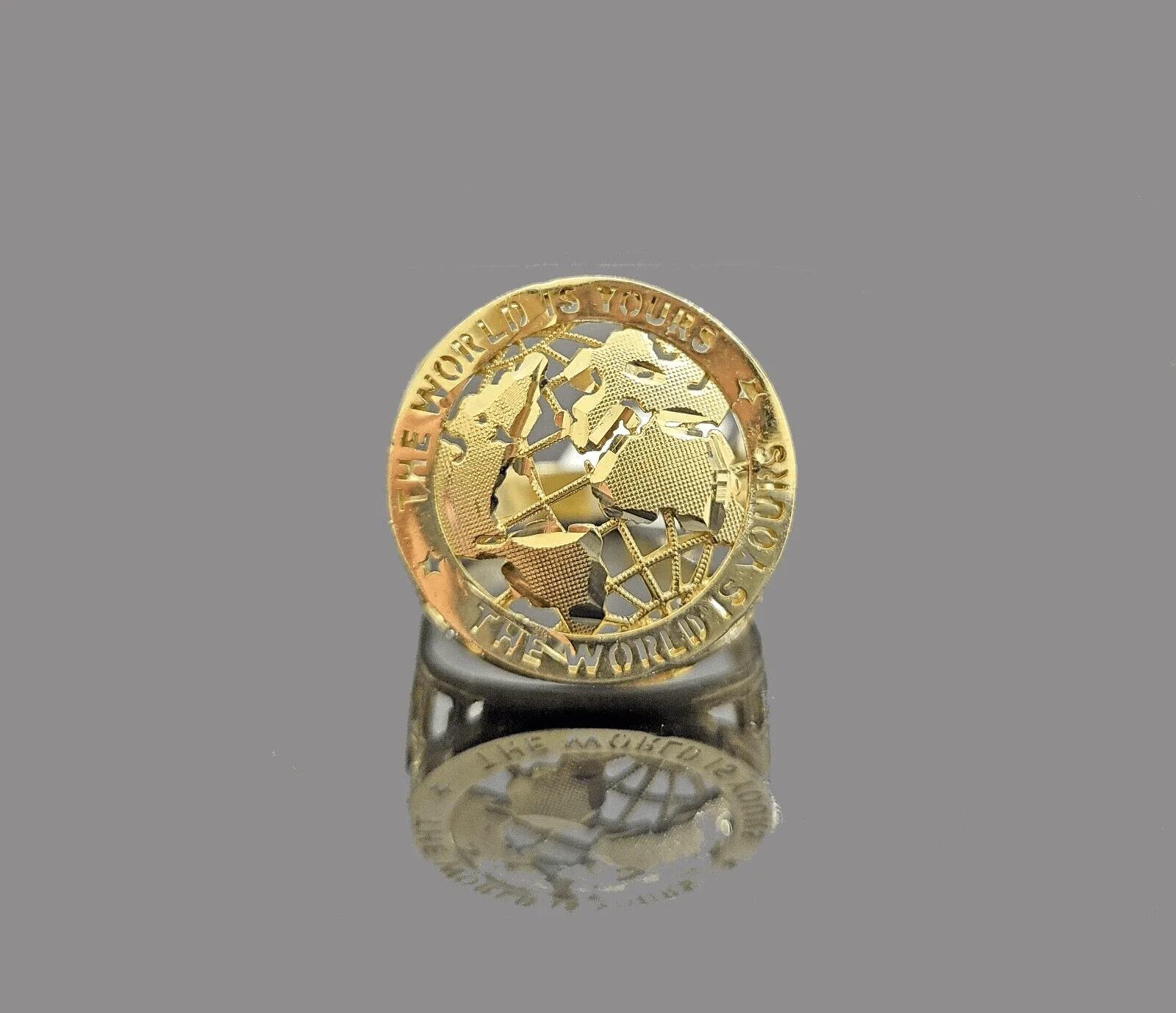 Real 10k Yellow Gold The World Is Yours Globe Ring Band All Sizes