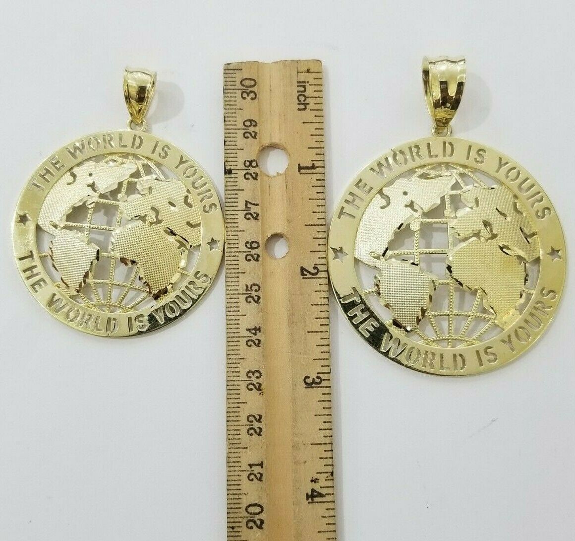 Real 10k Yellow Gold World Map Charm Pendant Ring The World Is Yours Engraved - Image 10