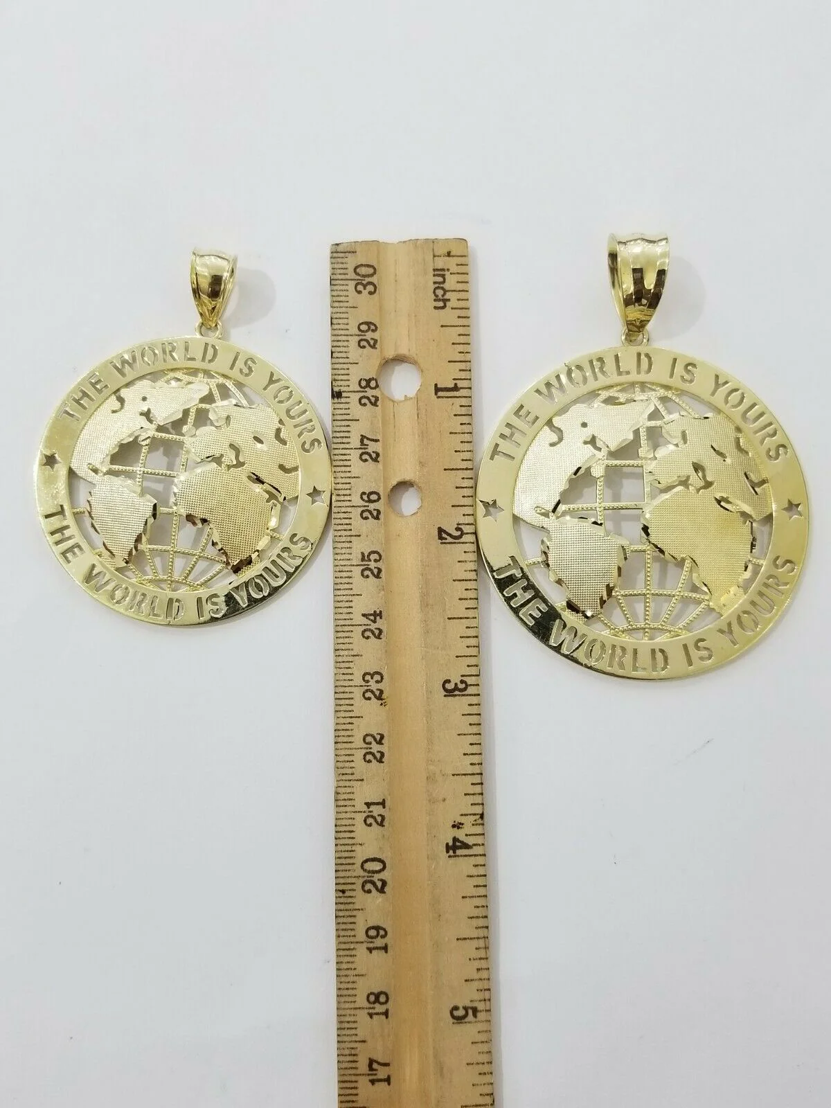 Real 10k Yellow Gold World Map Charm Pendant Ring The World Is Yours Engraved - Image 13