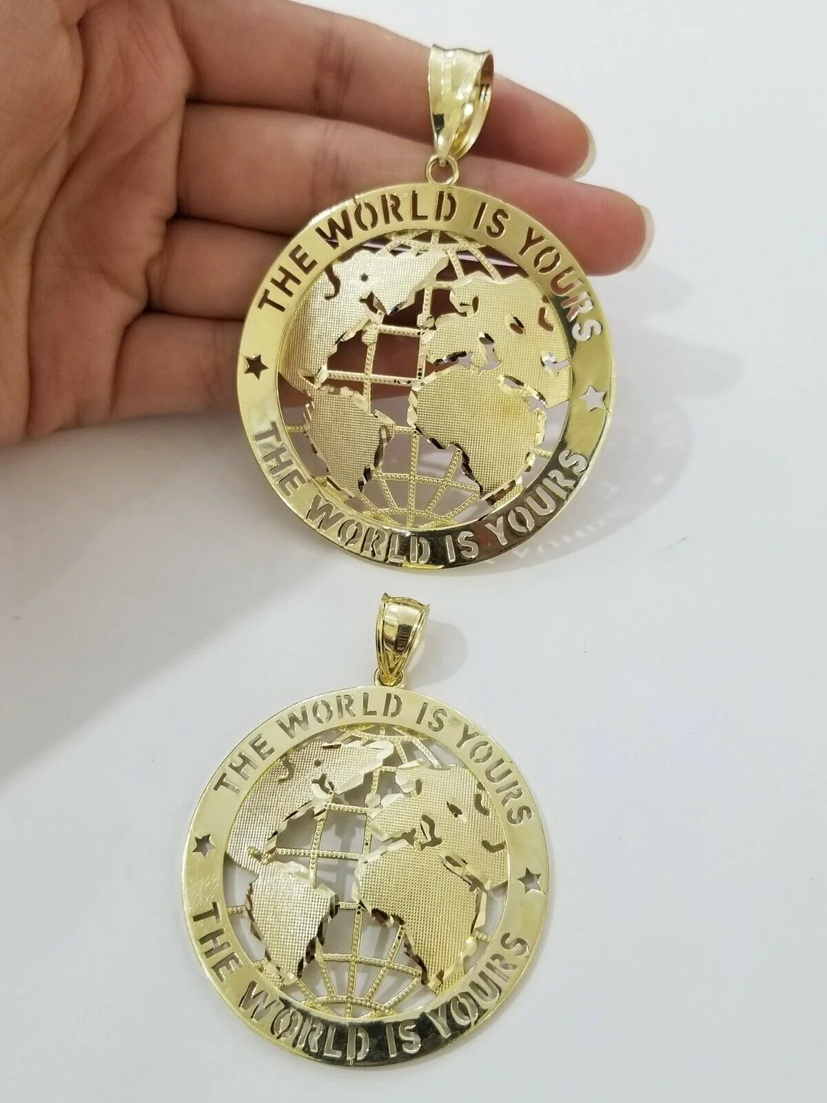 Real 10k Yellow Gold World Map Charm Pendant Ring The World Is Yours Engraved - Image 17