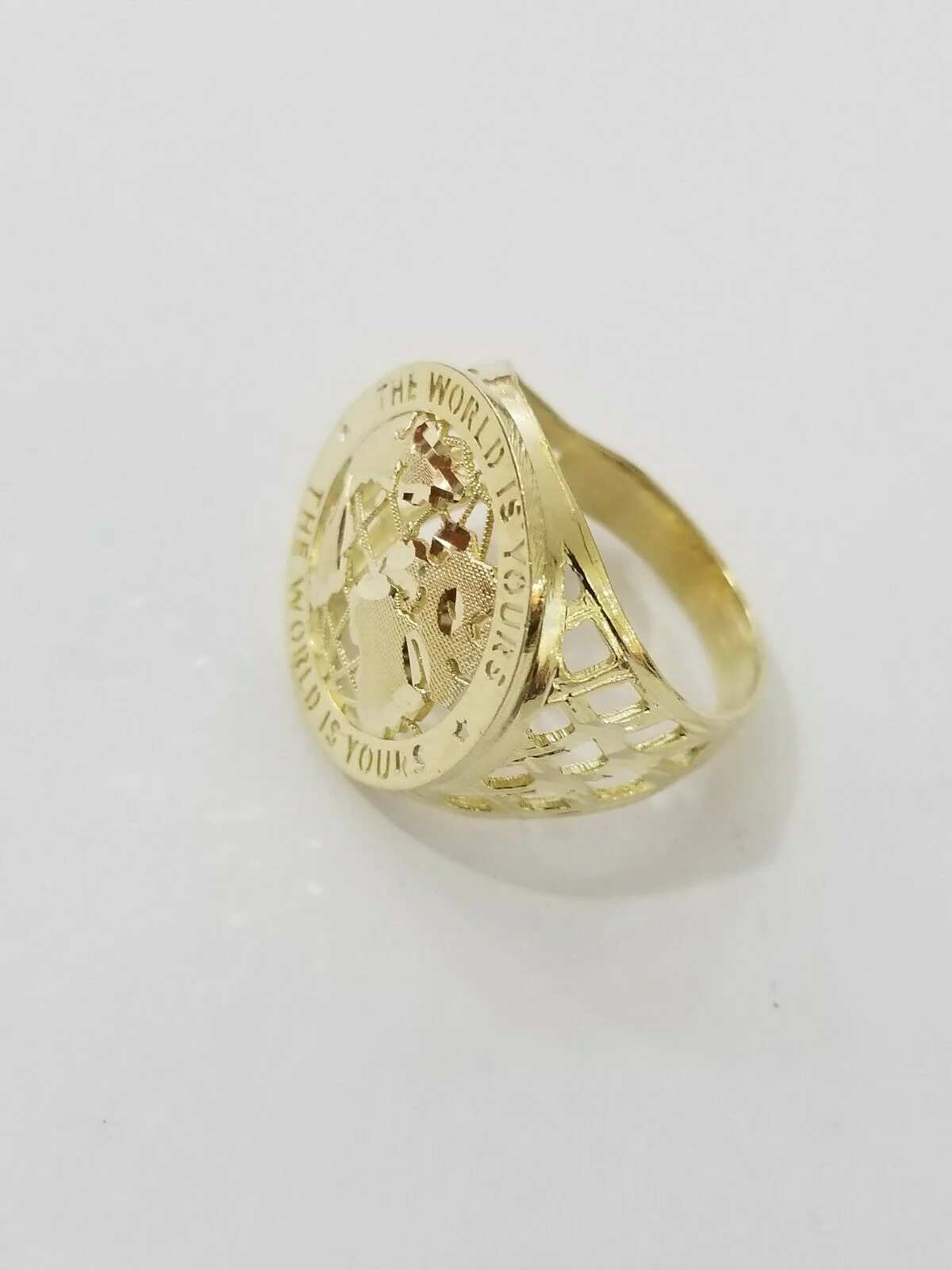 Real 10k Yellow Gold World Map Charm Pendant Ring The World Is Yours Engraved - Image 9